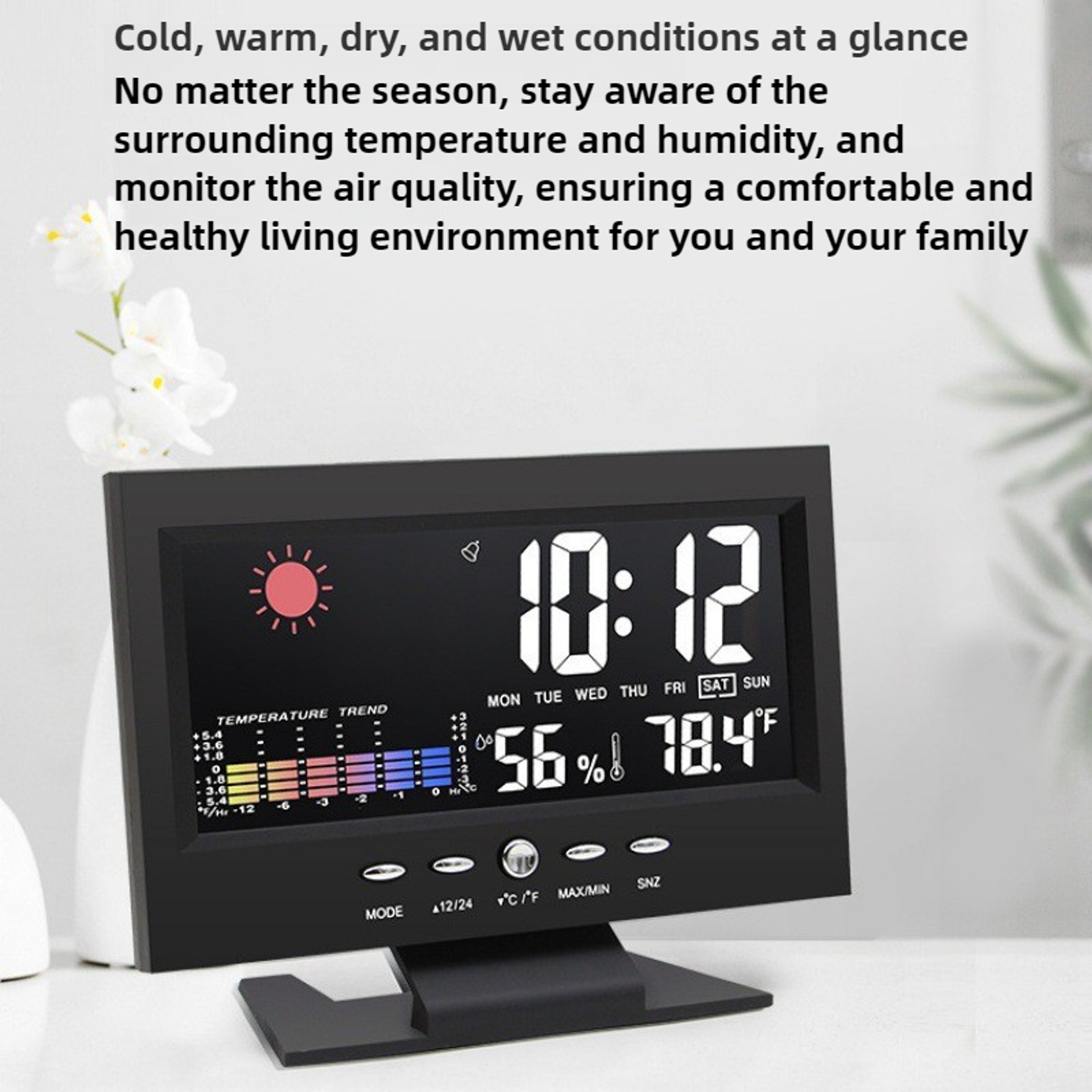 Digital Alarm Clock With Weather Station Clock Temperature Humidity Monitor LED Desk Clock USB Powe 5