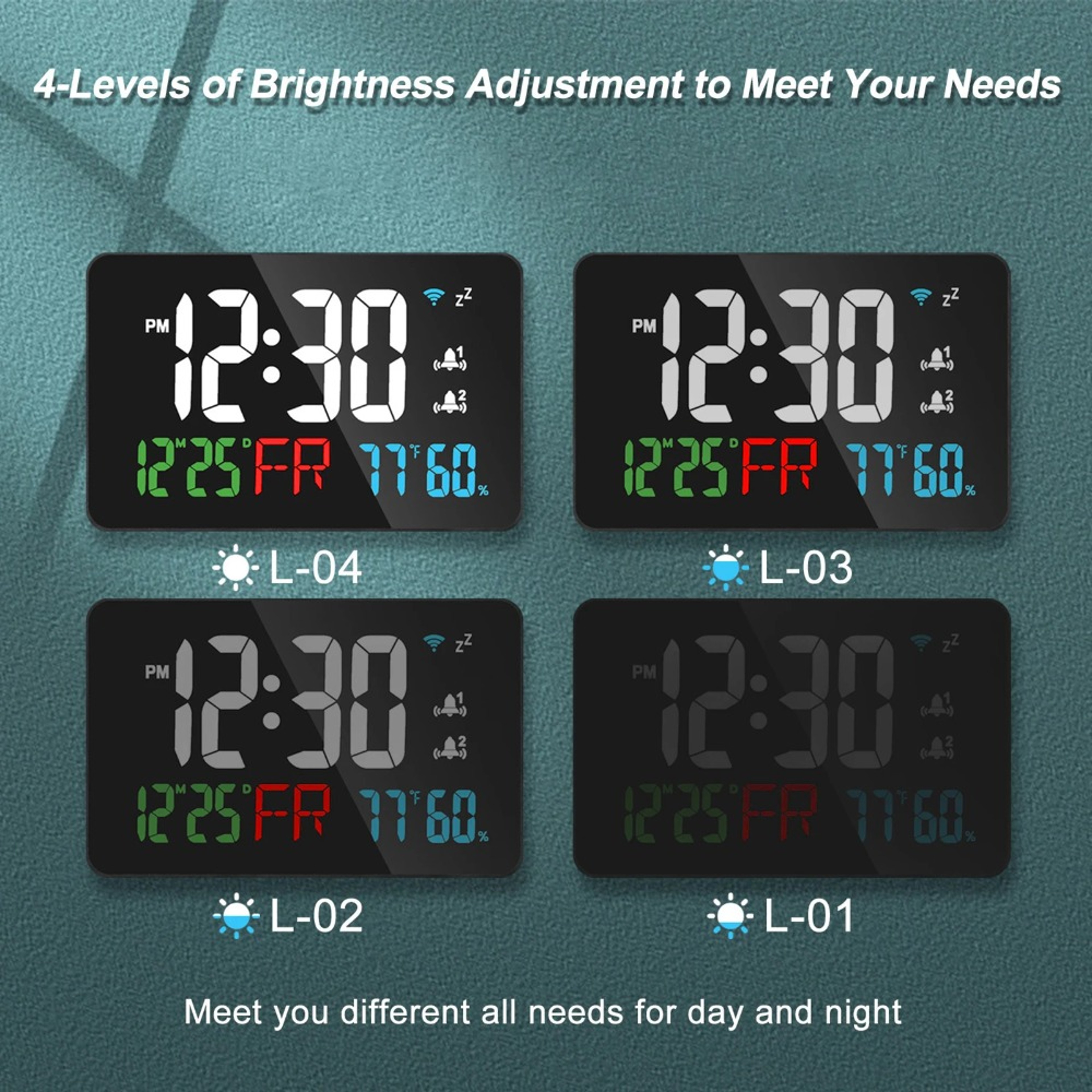 WiFi Digital Wall Clock LED Display With Temperature Humidity Date Smart Digital Alarm Clock 6