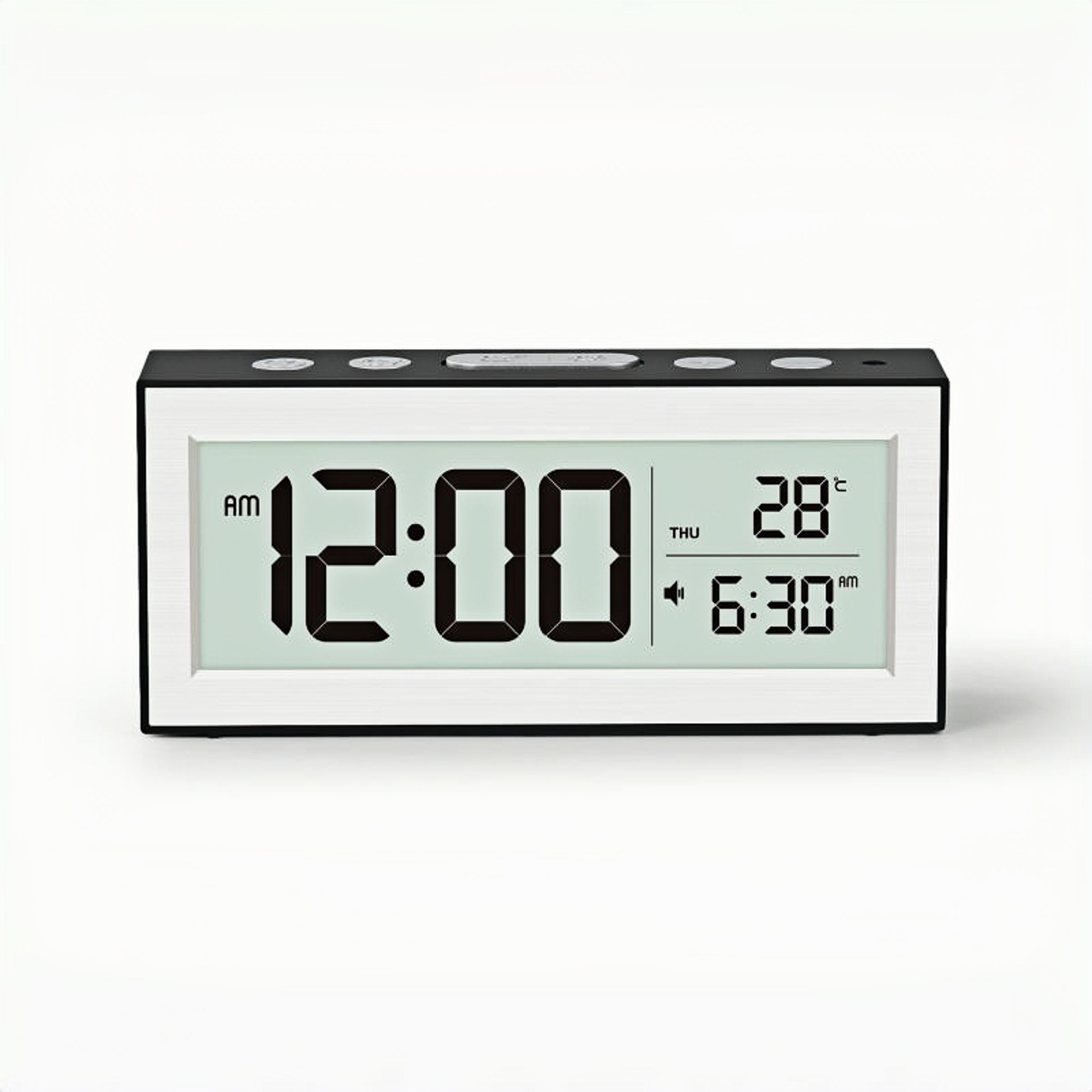 Battery Powered Digital Alarm Clock With LCD Display Temperature Date Auto Dimming Bedside Clock 2
