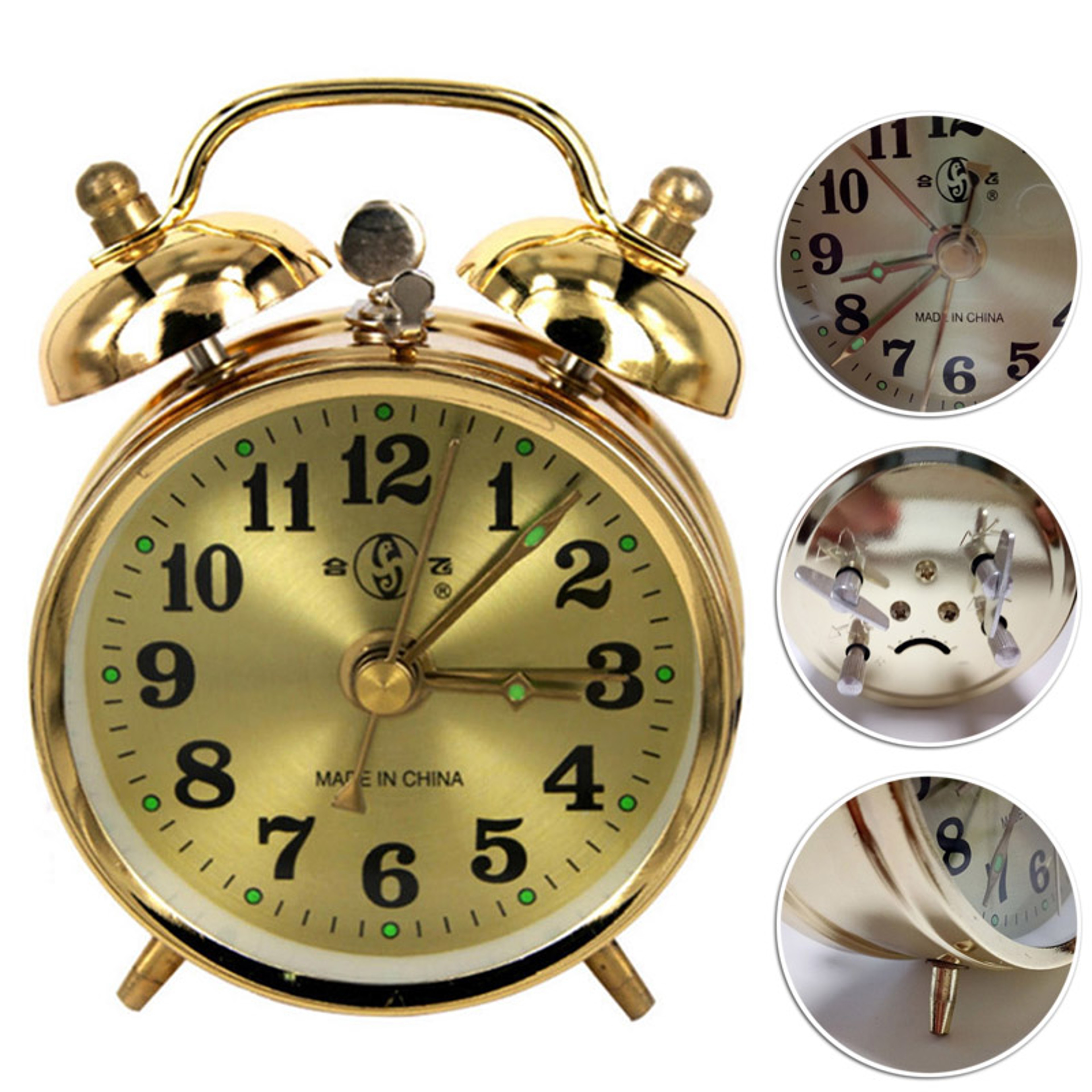 Vintage Mechanical Alarm Clock Manual Wind Up Metal Table Clock Retro Gold Desk Decor Gift 2