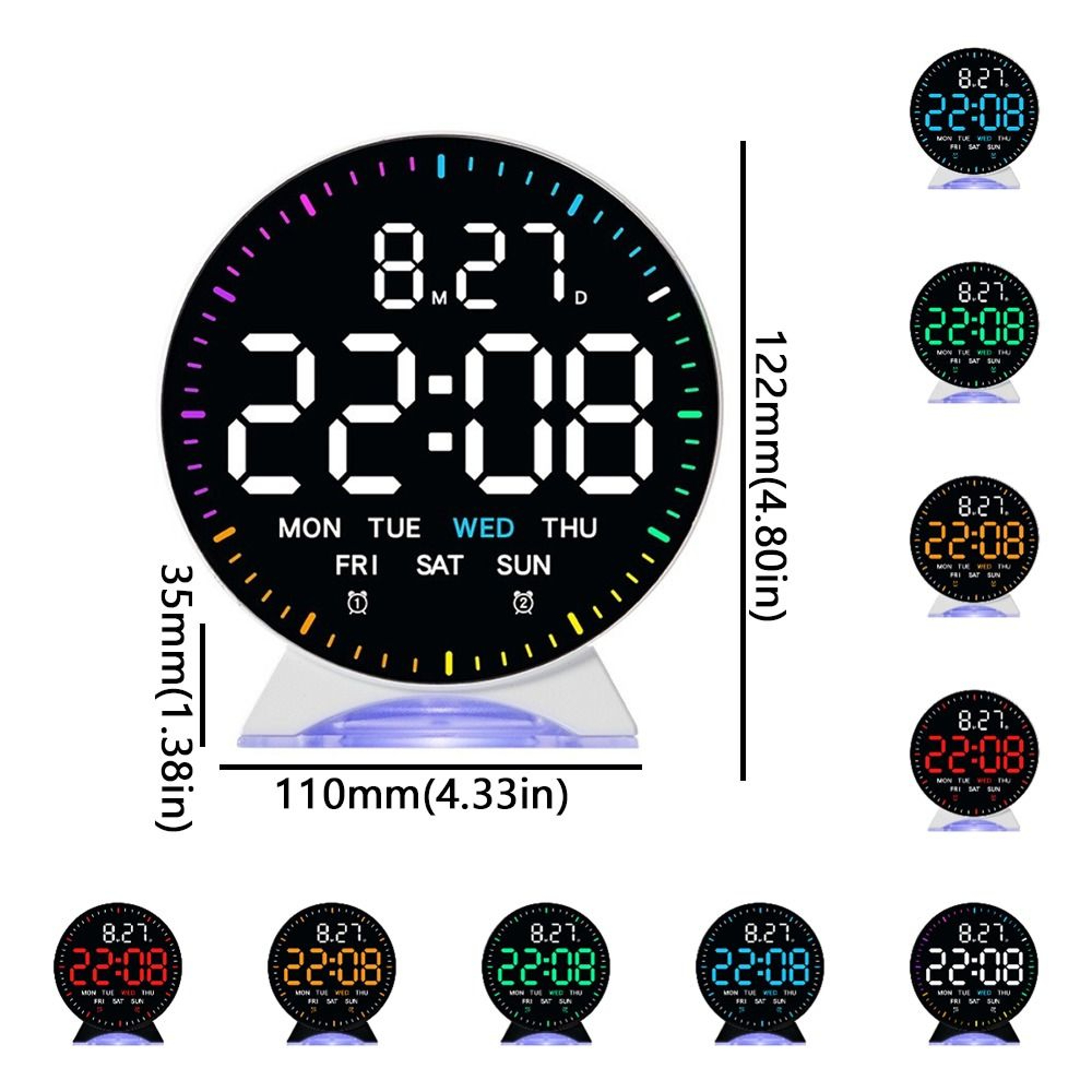 LED Digital Alarm Clock With Date And Week Display Adjustable Brightness Electronic Desk Clock 14