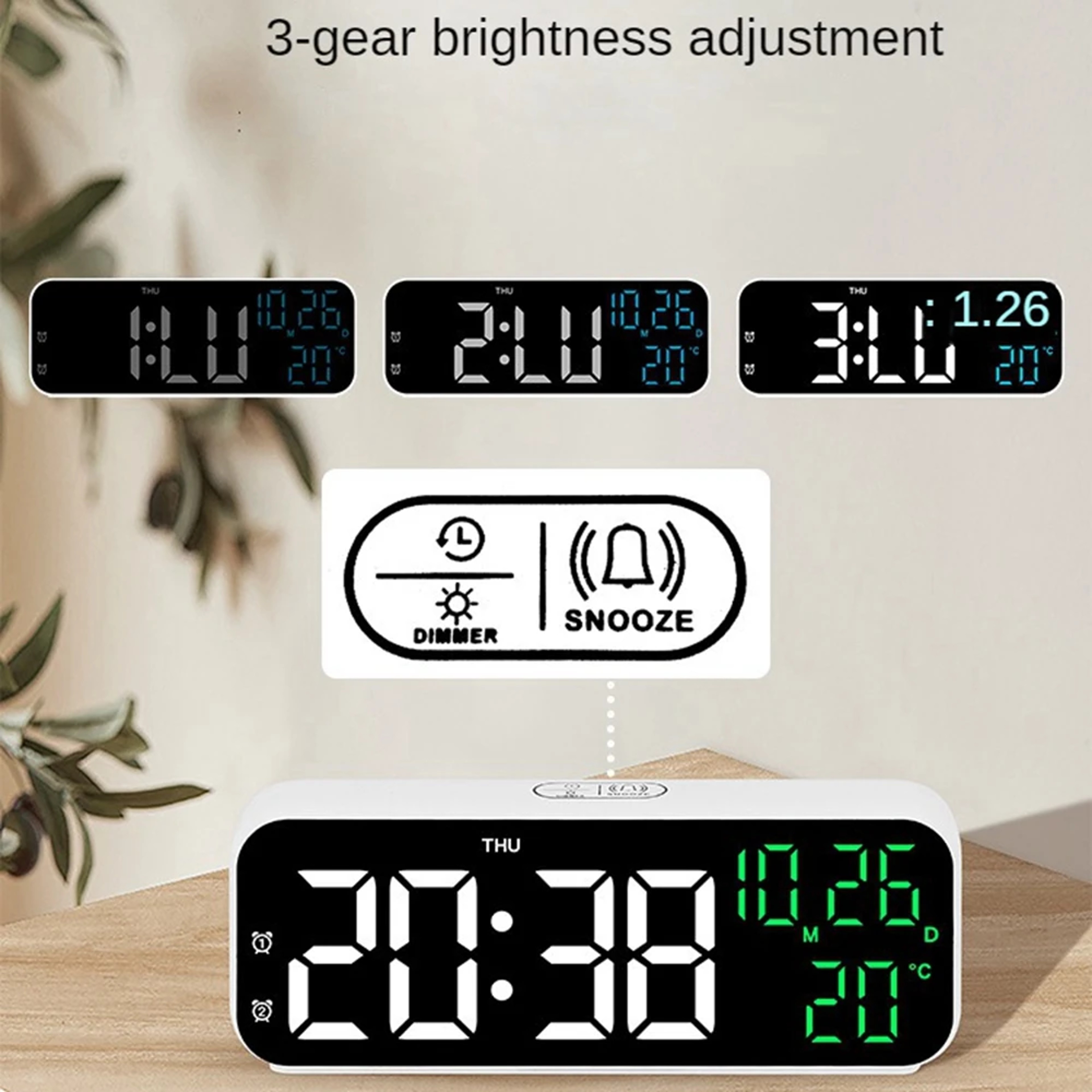 Smart Digital Alarm Clock With LED Display Voice Control Temperature And Date Bedside Desktop Clock 4