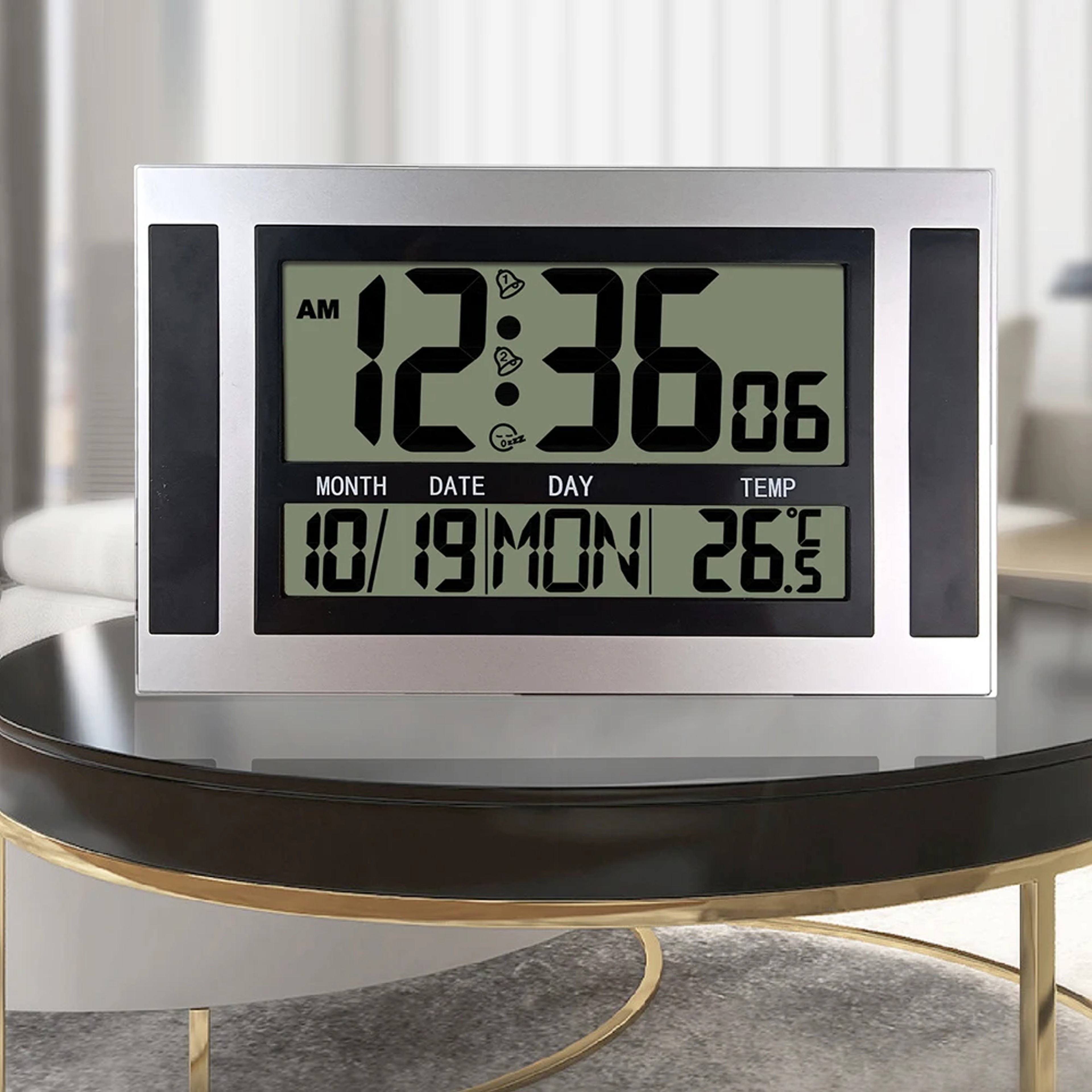 Modern Digital Alarm Clock LCD Wall And Desk Clock With Temperature Calendar Display For Home Offic 4