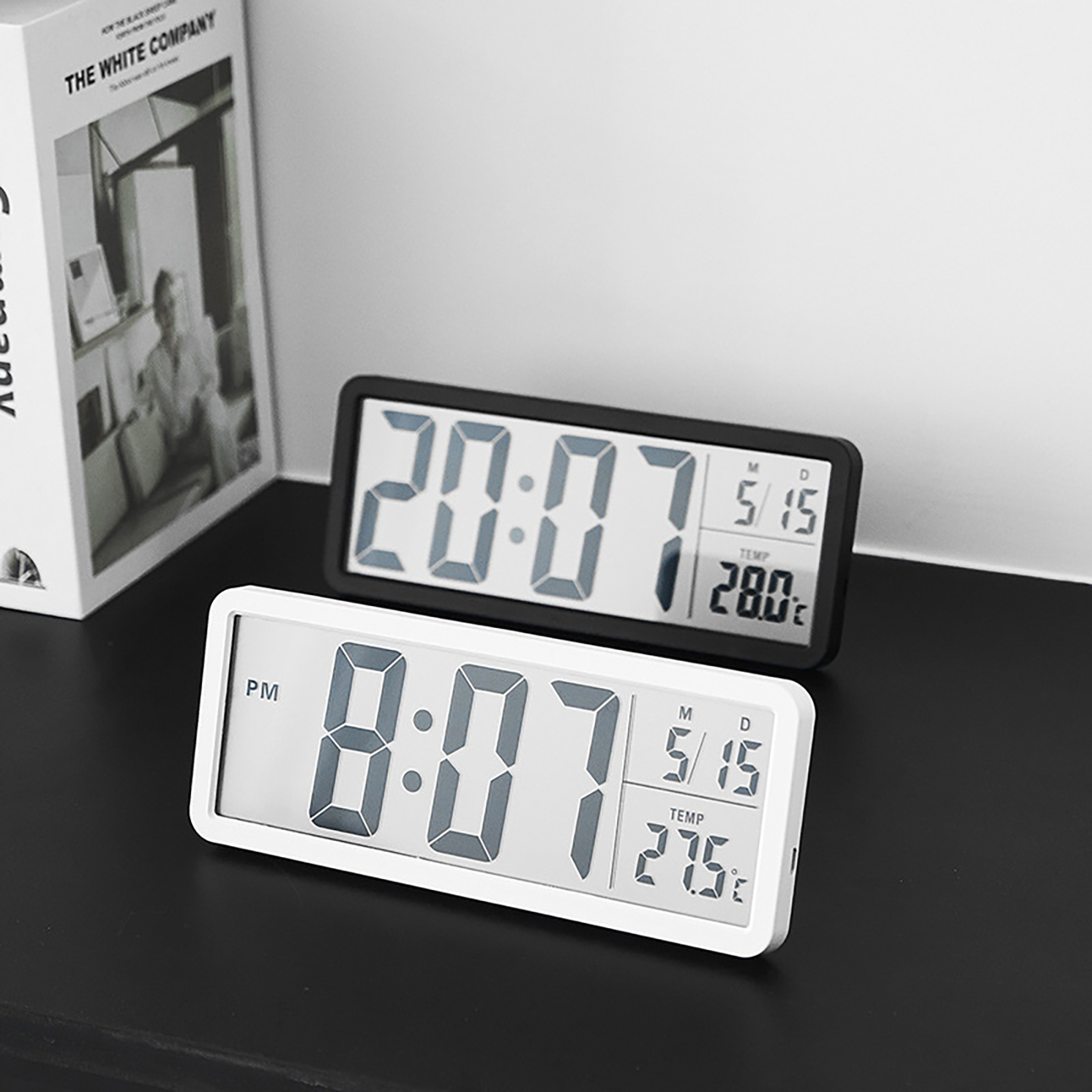 Digital Wall Clock LCD Display Temperature Time Week Calendar Battery Powered Home Clock 3
