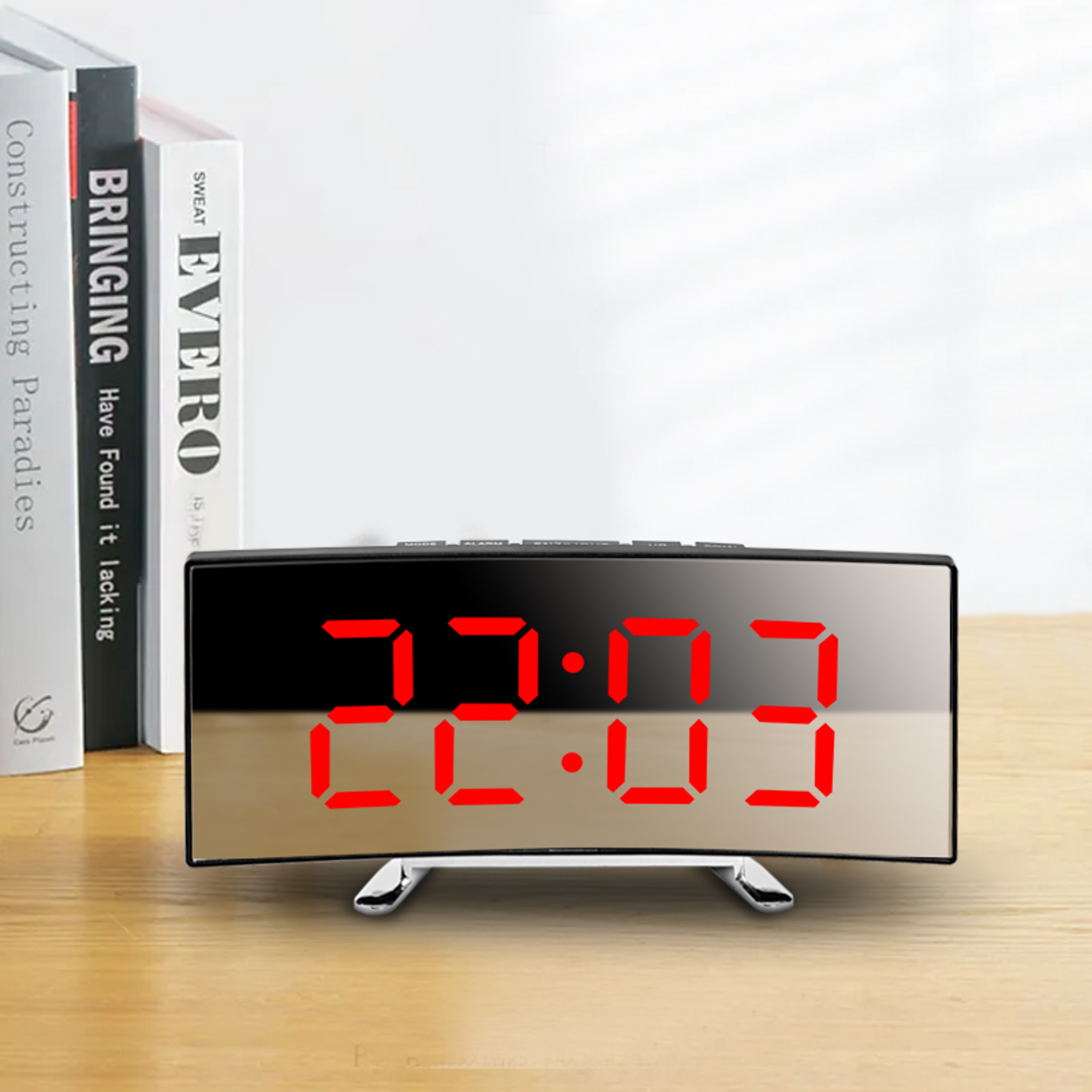 Curved LED Alarm Clock Digital Bedside Clock Mirror Display Modern Desk Clock For Bedroom 7
