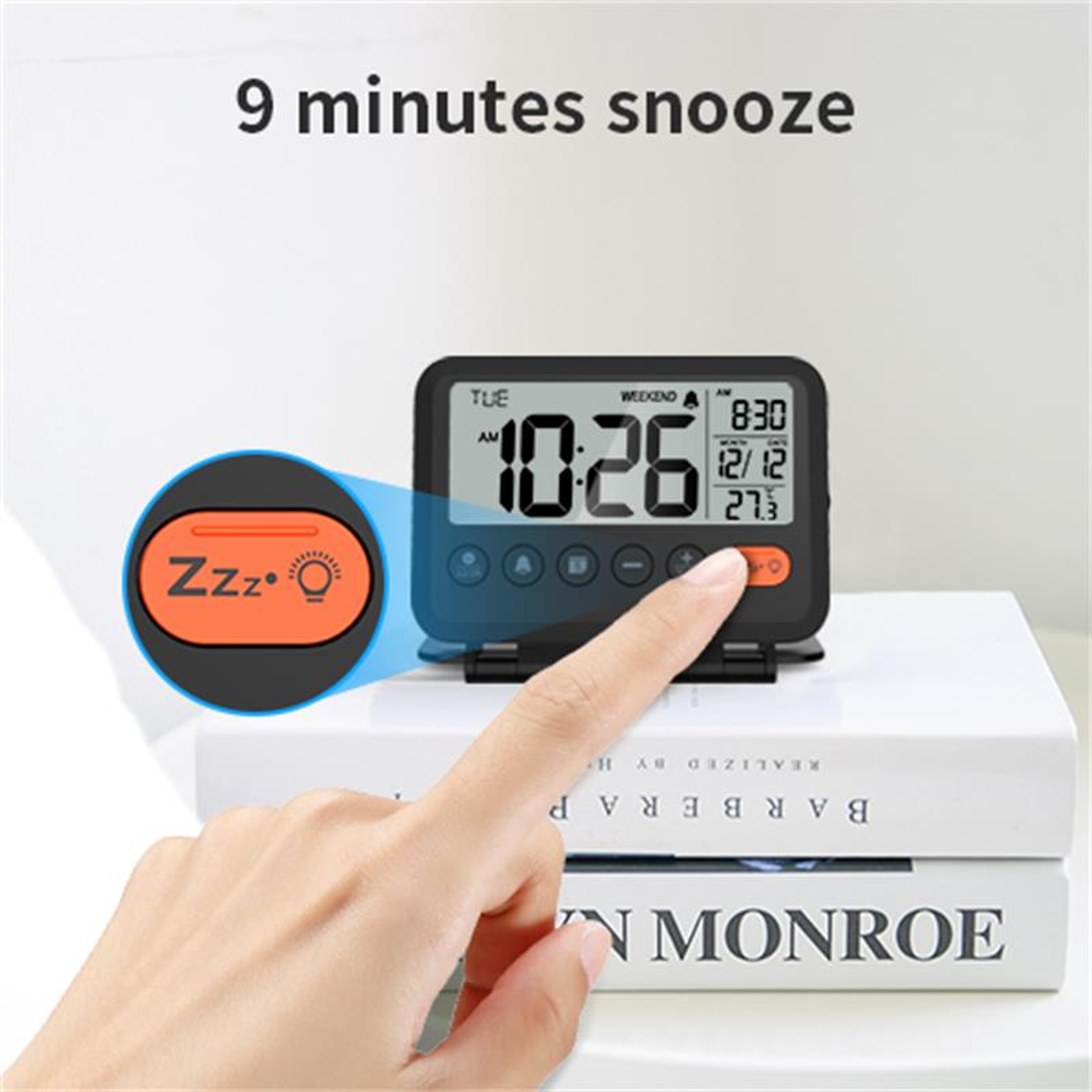 Digital LCD Travel Alarm Clock Thermometer Calendar Portable Folding Desk Clock 6