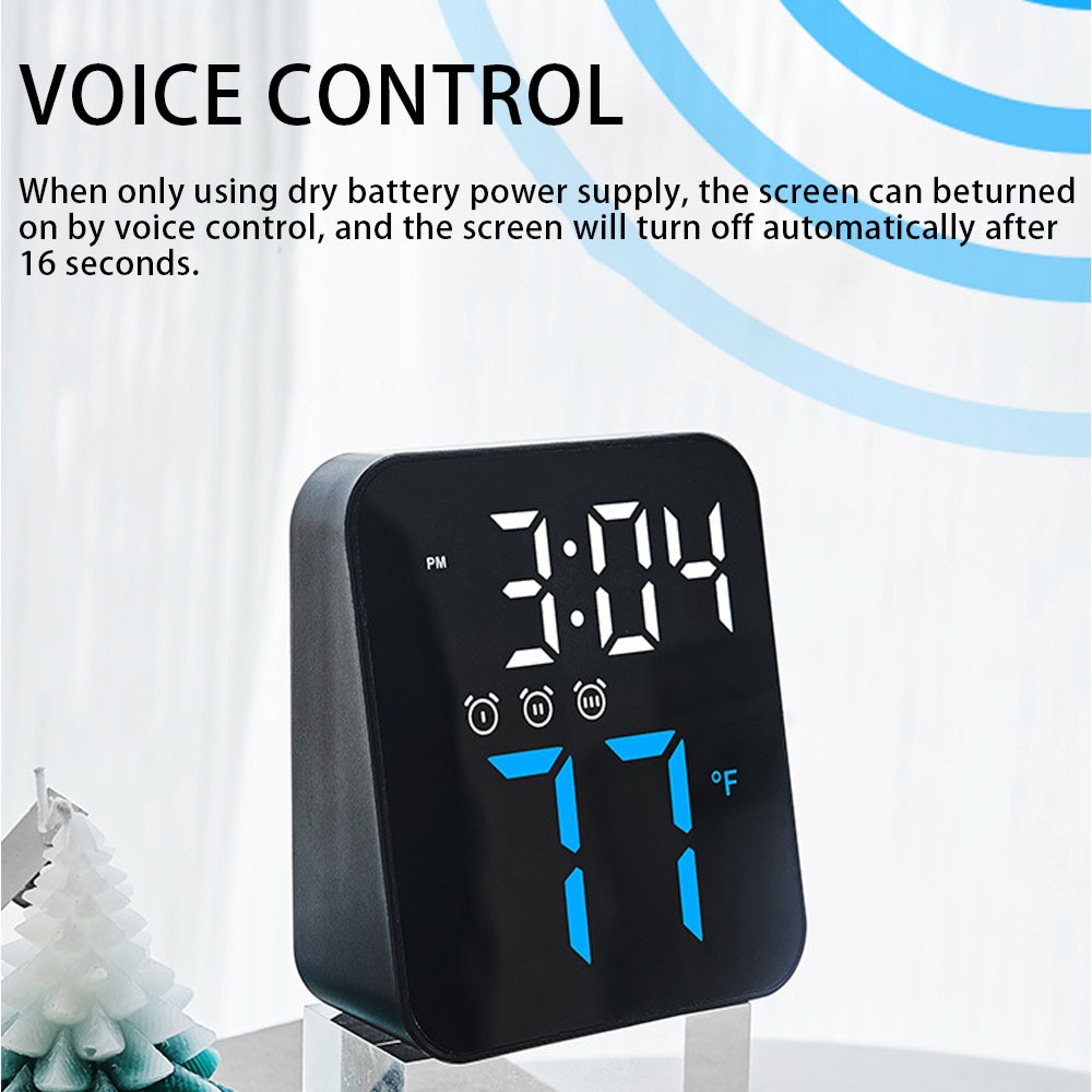 LED Digital Alarm Clock With Temperature Display Voice Control Night Light 6