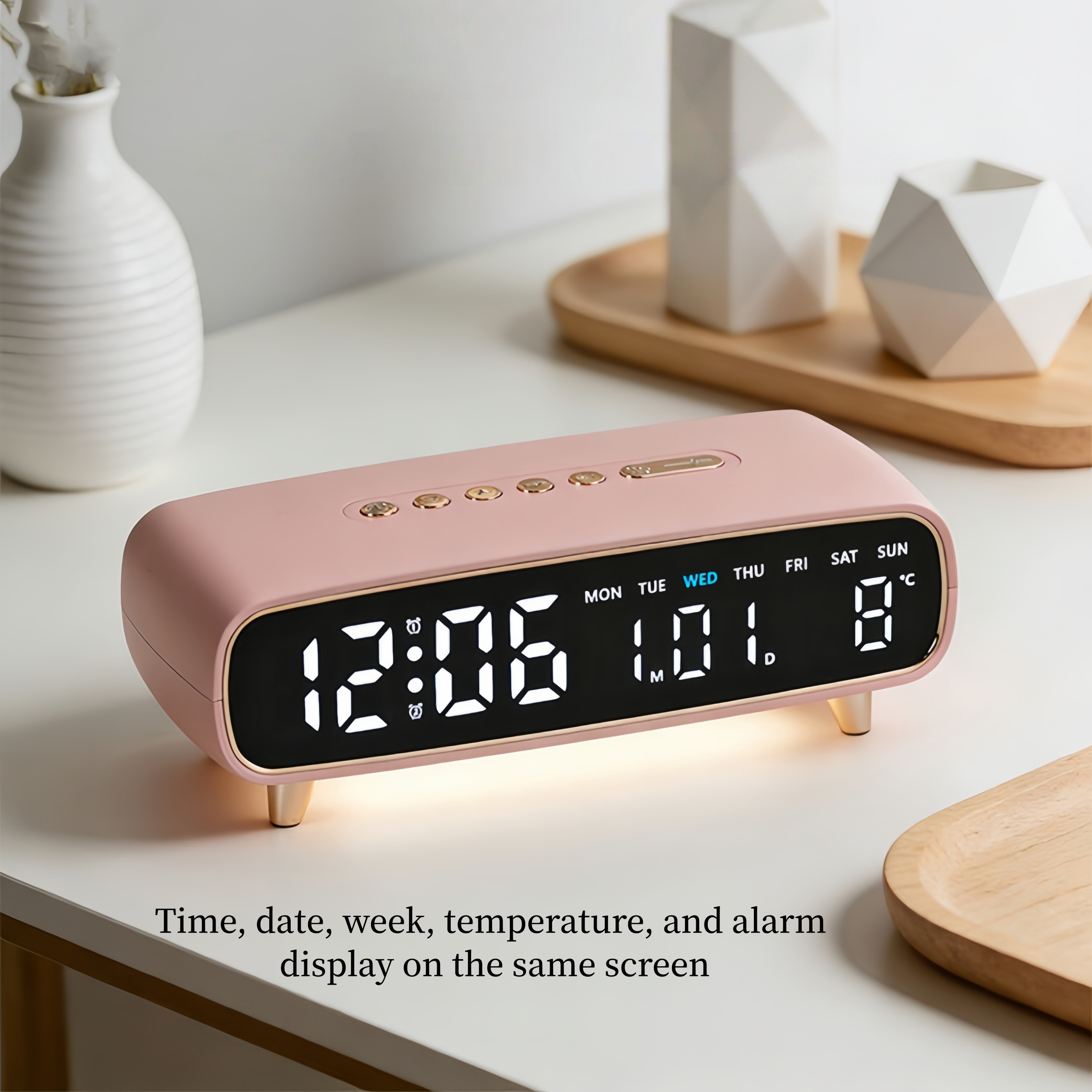 LED Digital Alarm Clock With Voice Control Temperature Display Adjustable Brightness Desk Clock 13