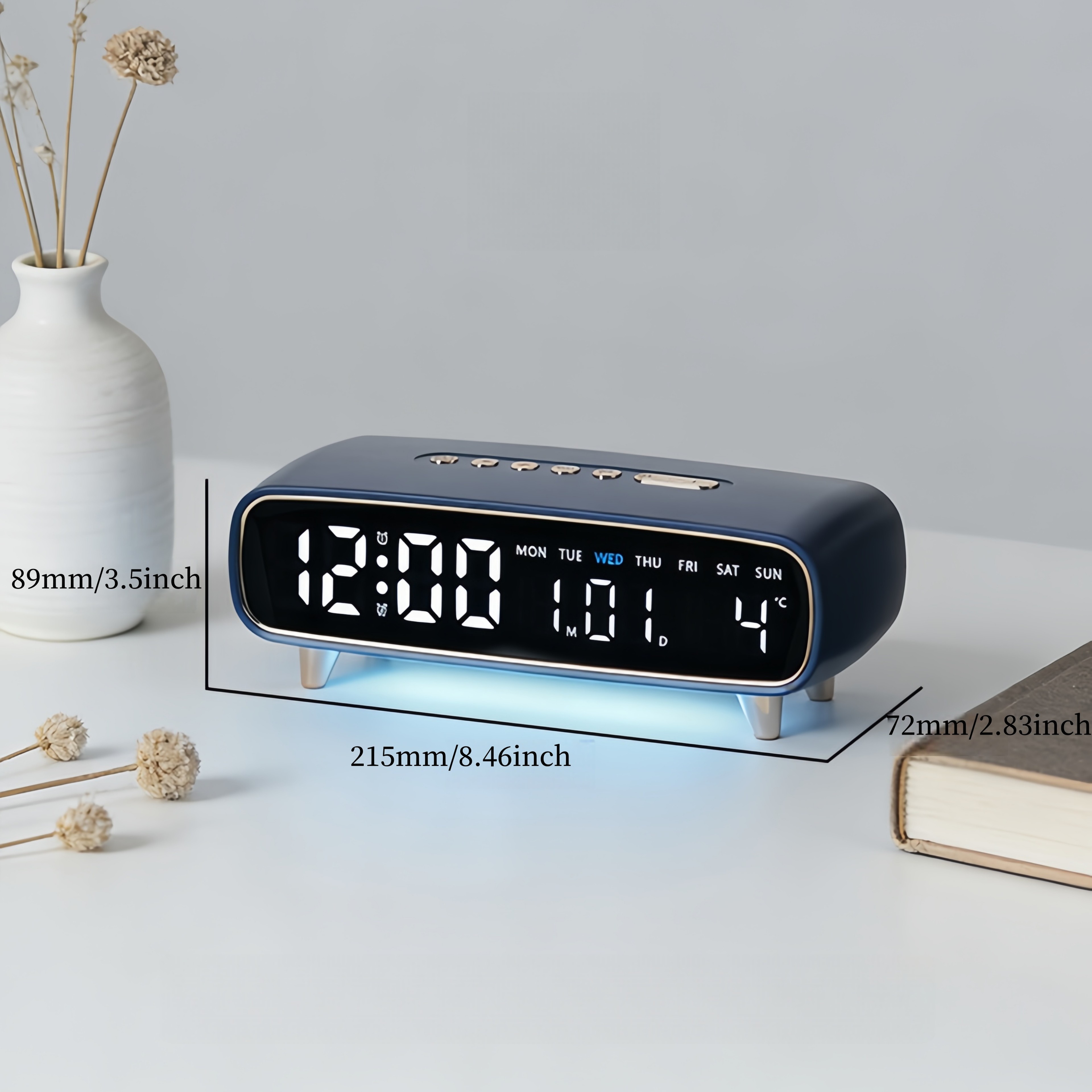 LED Digital Alarm Clock With Voice Control Temperature Display Adjustable Brightness Desk Clock 15