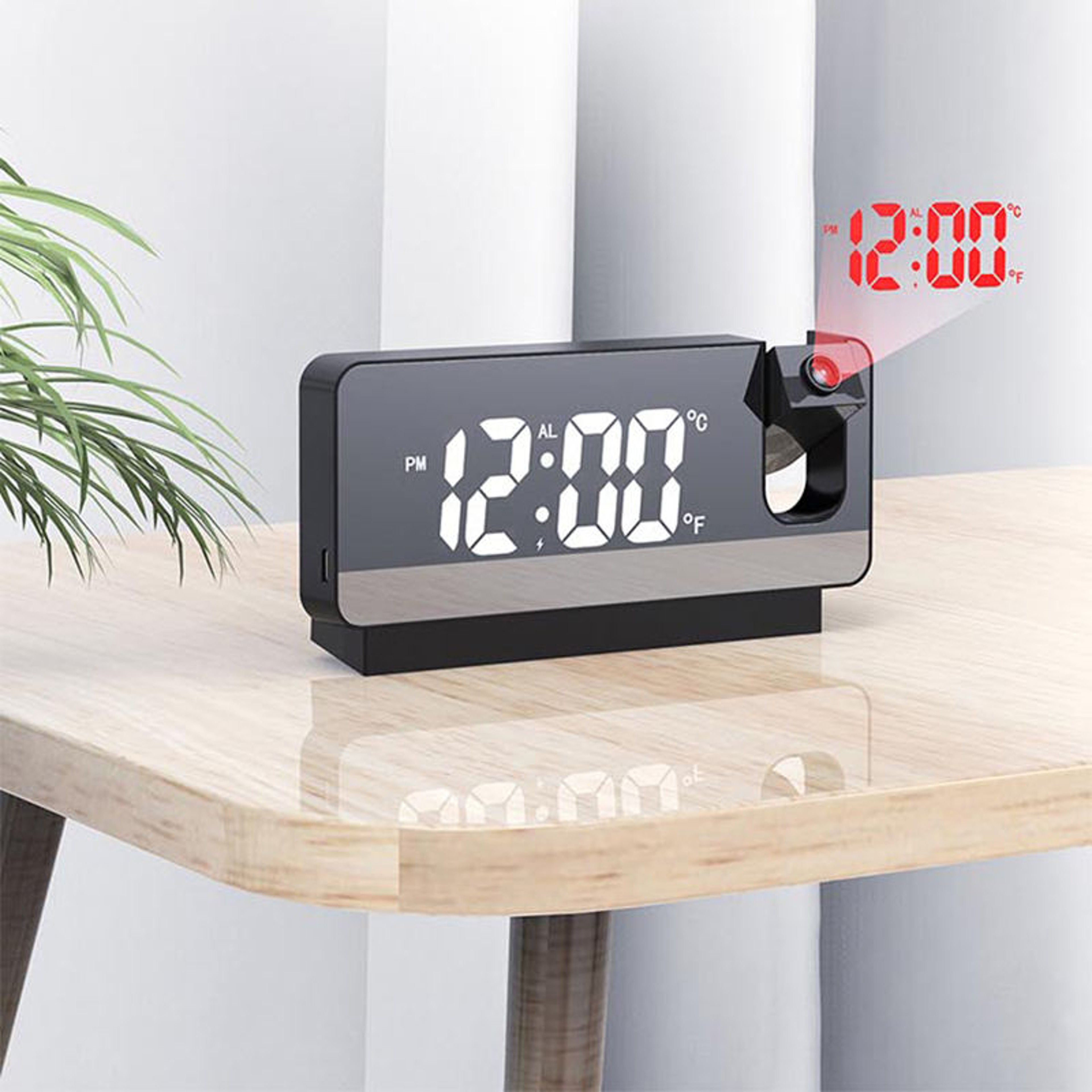 Projection Alarm Clock With LED Digital Display Rechargeable Bedside Clock Ceiling Projection Tempe 5