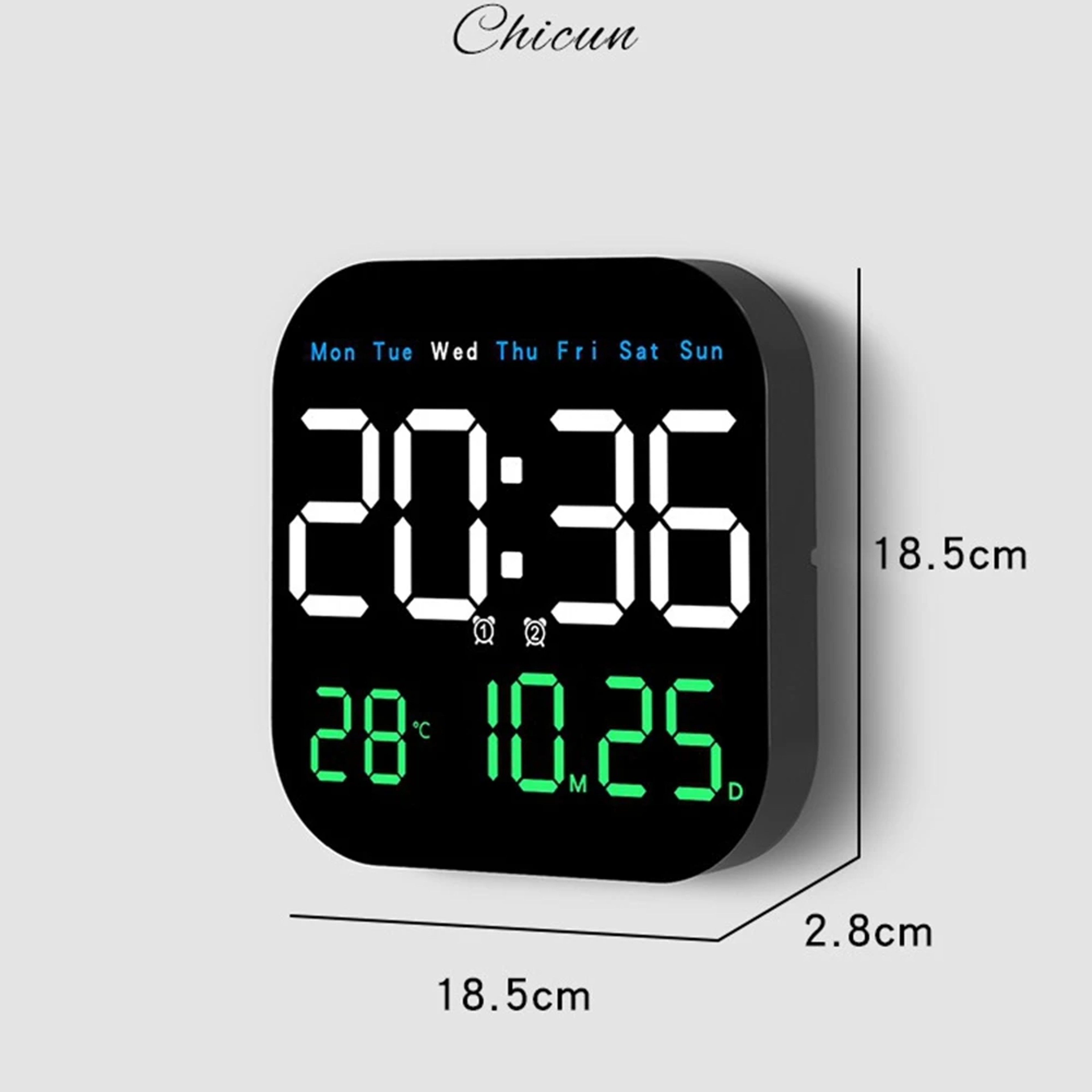 Digital Wall Clock With Remote Control Large LED Alarm Clock Temperature Date Week Display 6