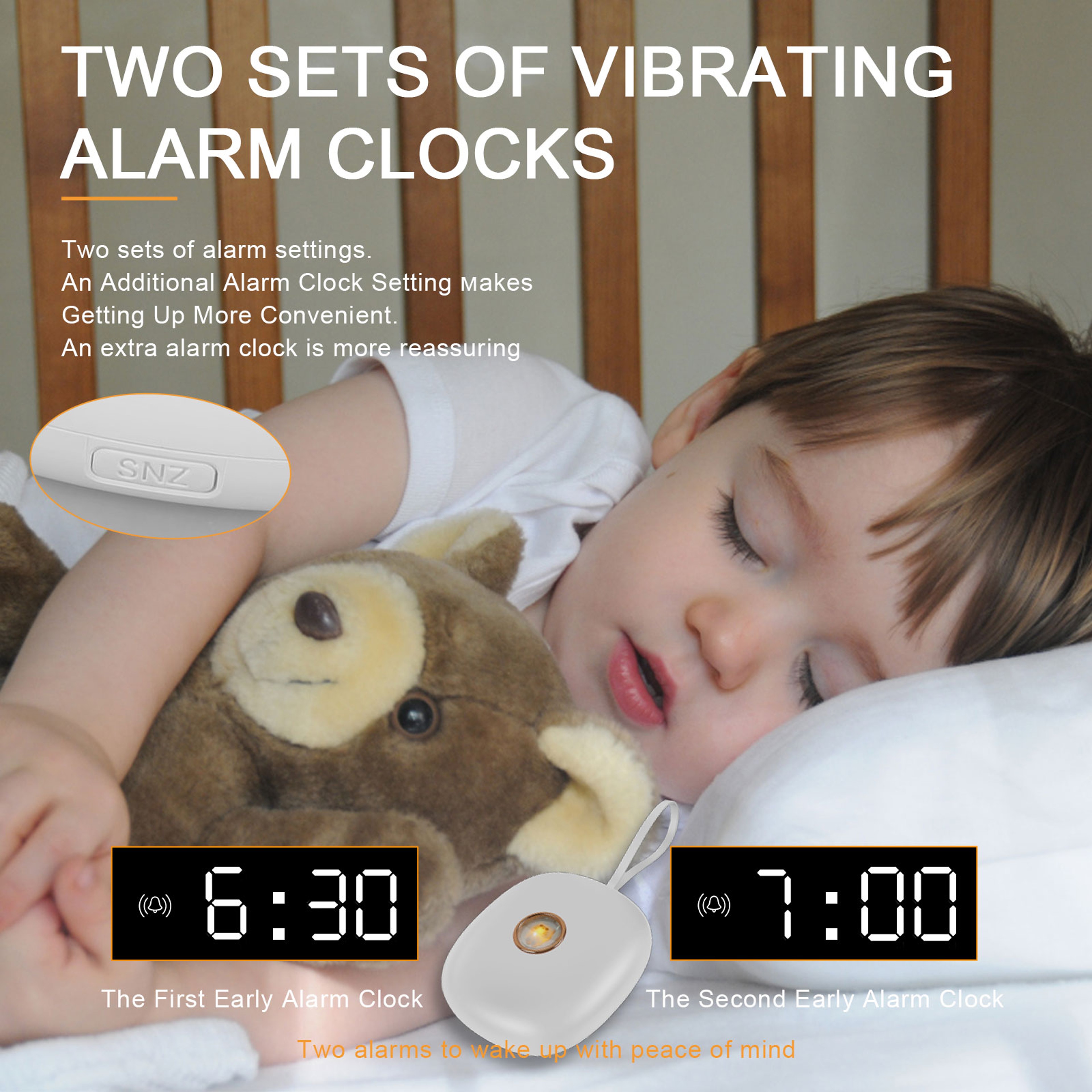 Silent Vibrating Alarm Clock with Bed Shaker, Under Pillow Battery Operated LED Dual Alarm – view 3