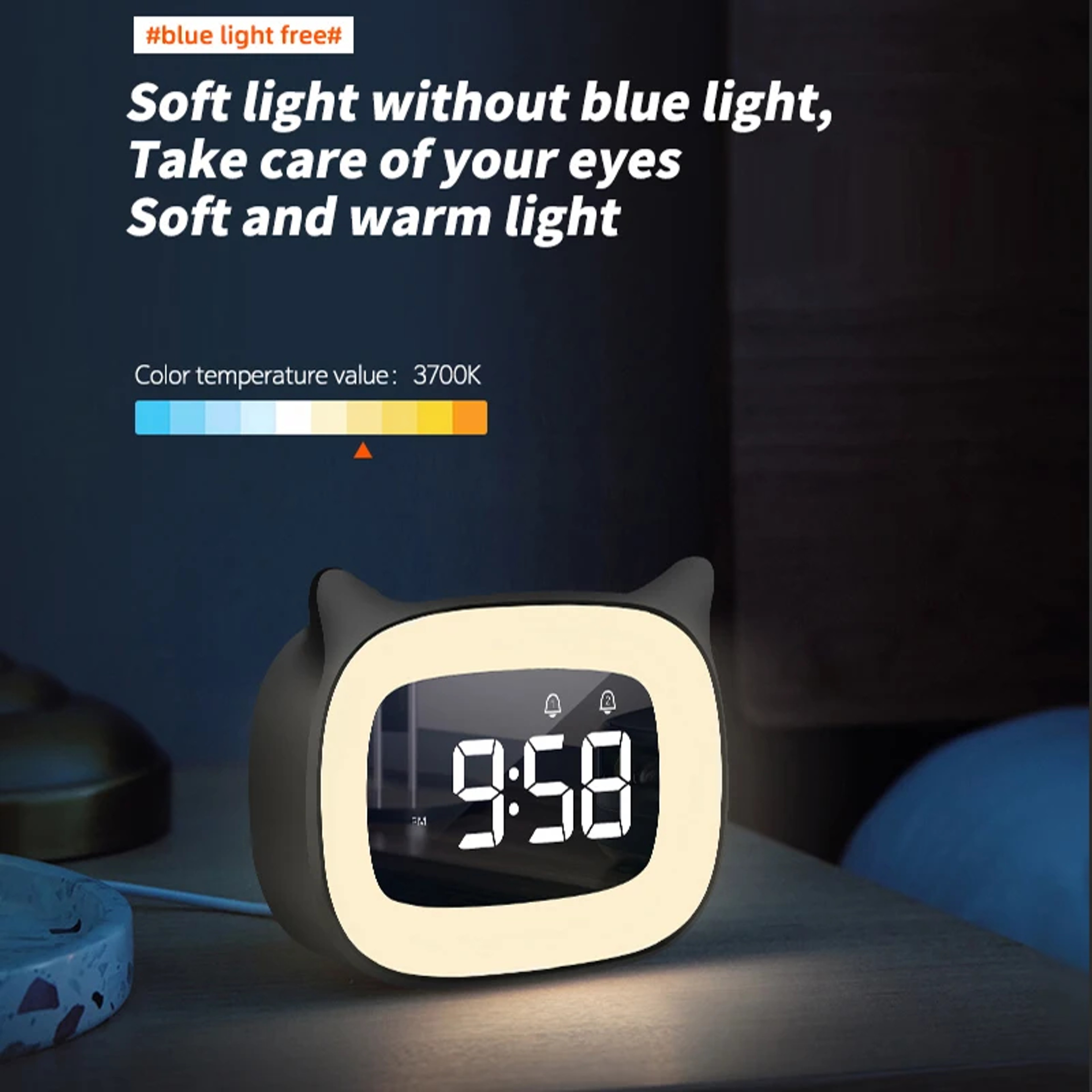Cute LED Alarm Clock With Night Light Voice Control USB Rechargeable Digital Clock For Kids Bedroom 6
