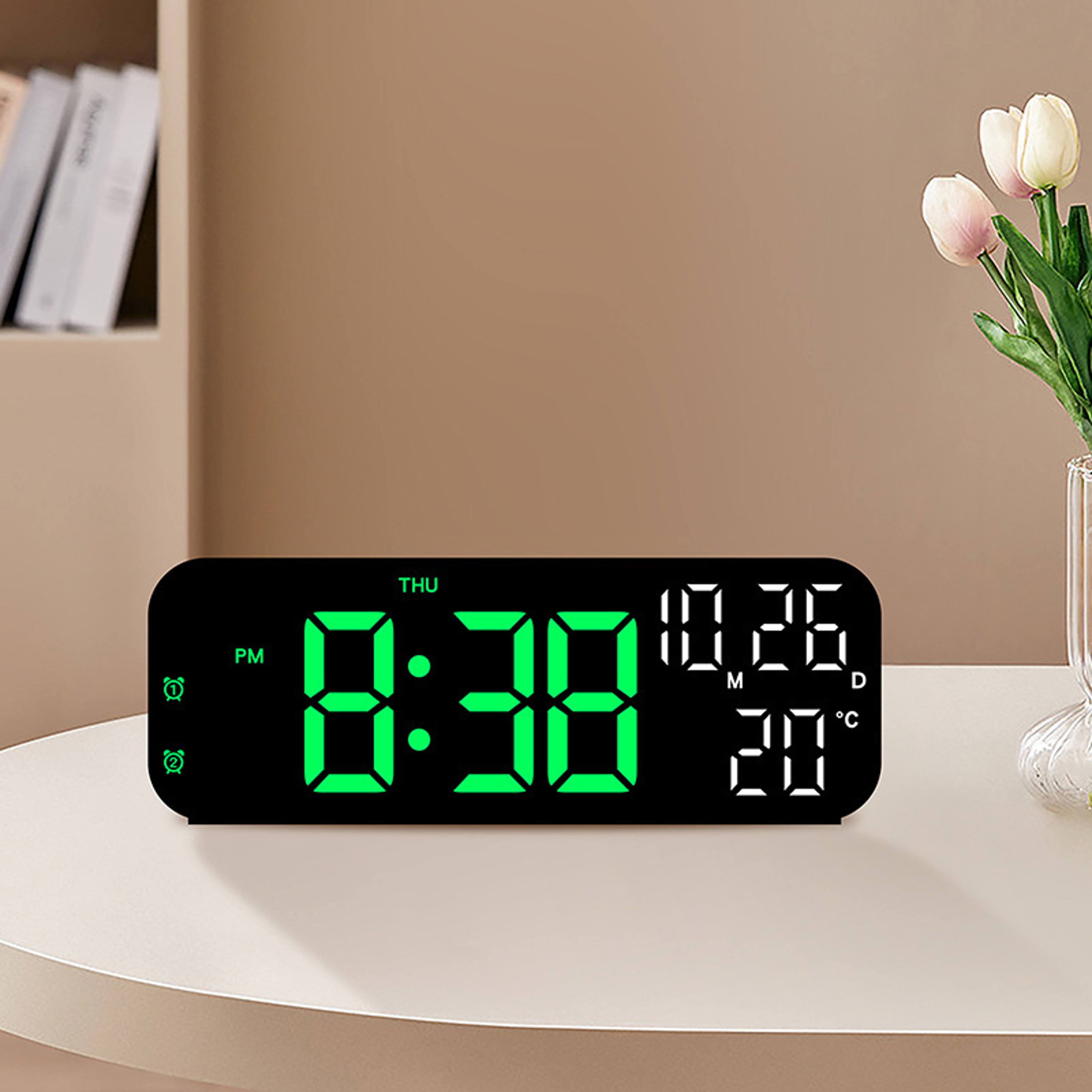 Digital Alarm Clock with LED Display, Voice Control Alarm Clock, Temperature Date Bedroom Desk Clock – view 3