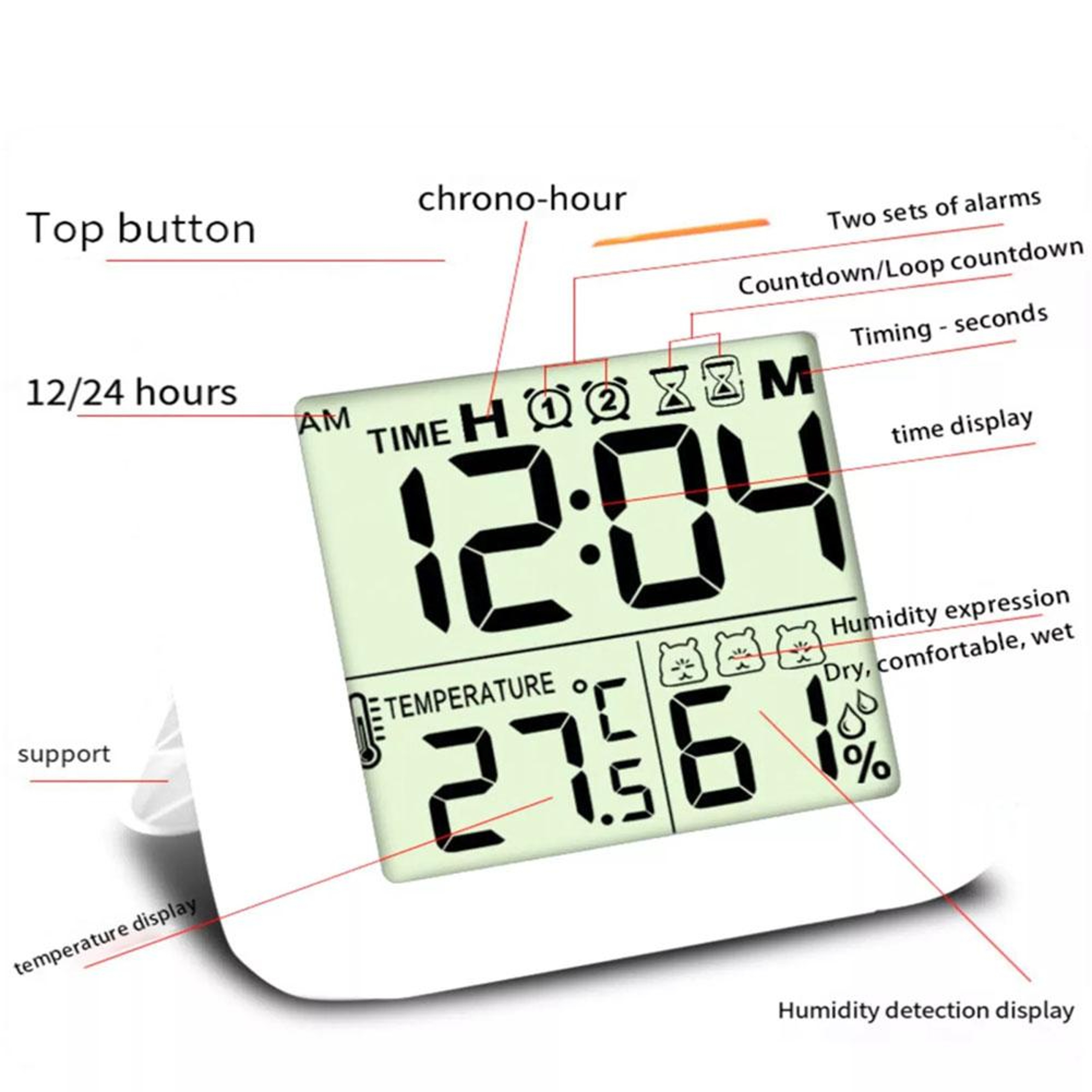 Shower Clock With Digital Bathroom Clock Display Shower Timer Temperature Humidity Monitor 5