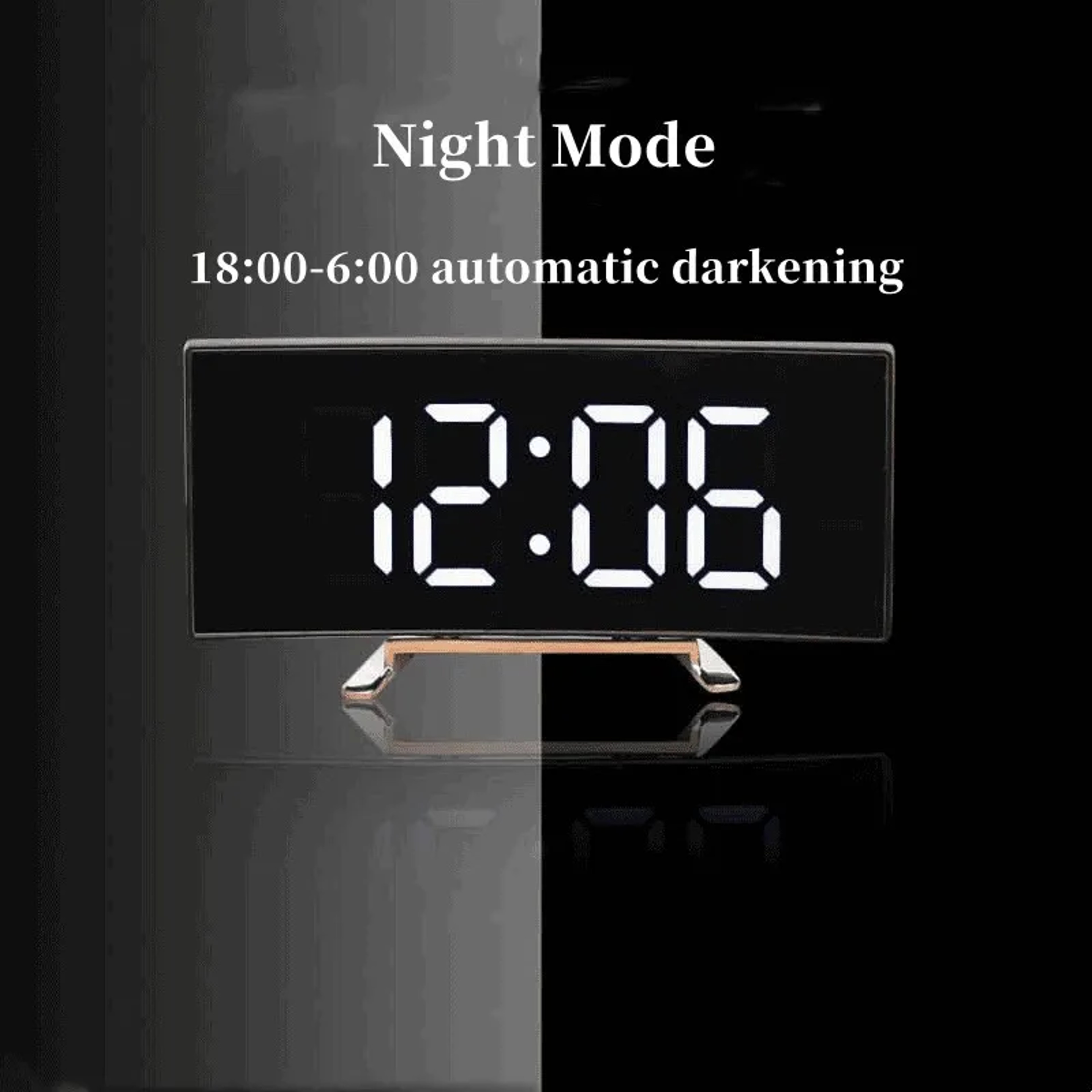 LED Mirror Digital Alarm Clock With Temperature Display USB Powered Bedroom Desk Clock With Snooze 4