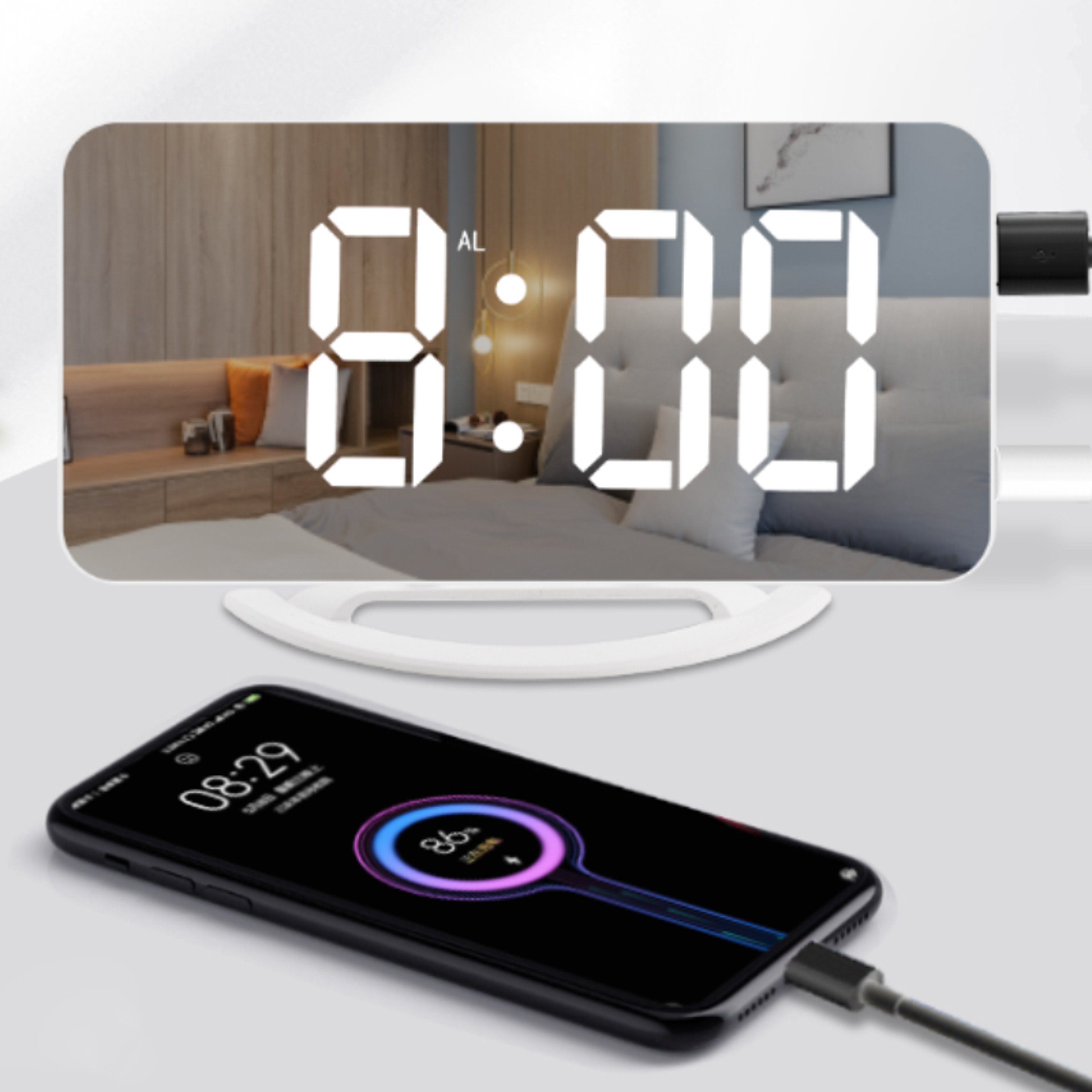 LED Mirror Vibrating Alarm Clock For Heavy Sleepers Deaf Users And Bedside Wake Up 3