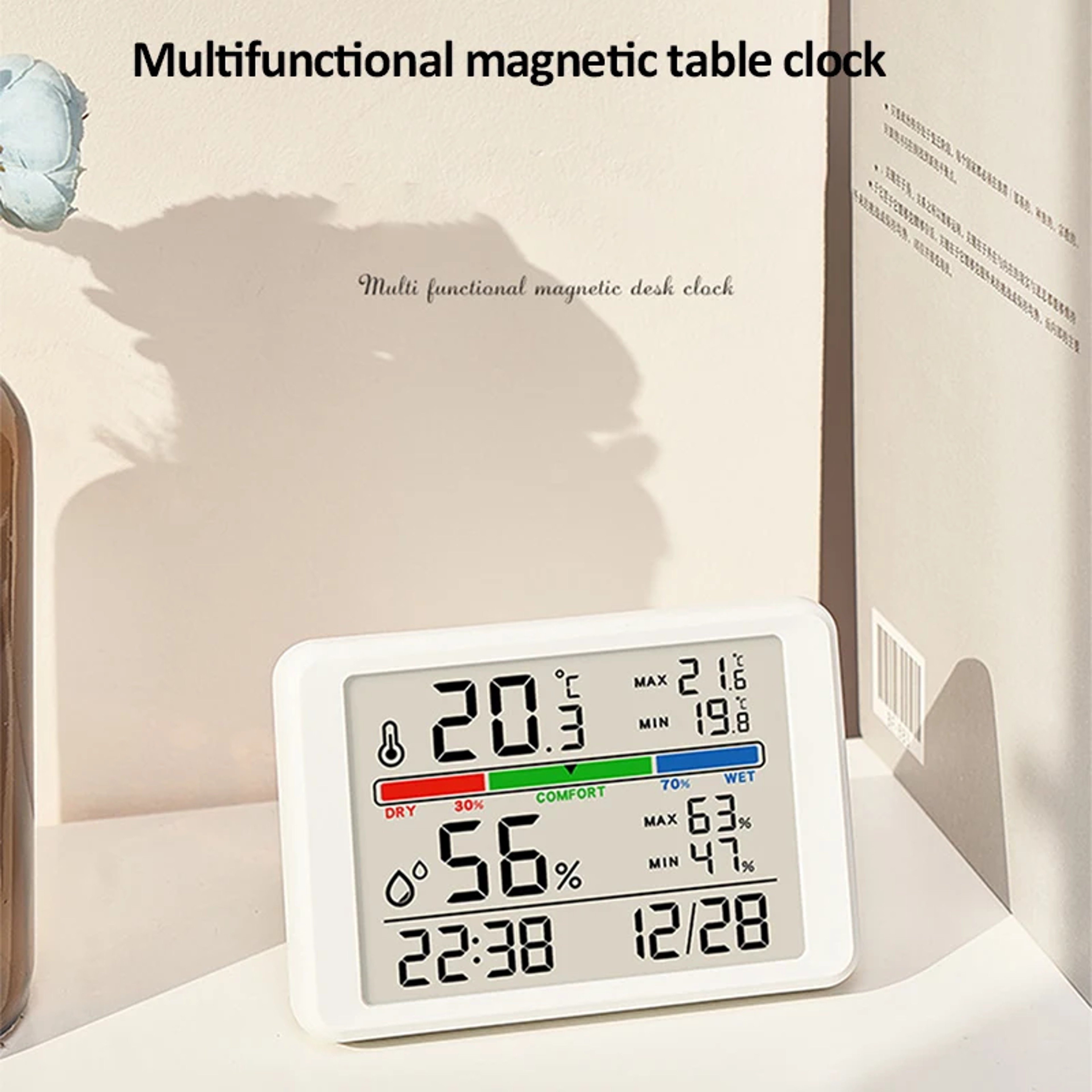 Ultra Thin Magnetic Digital Alarm Clock With LCD Display Temperature Humidity Monitor And Backlight 5