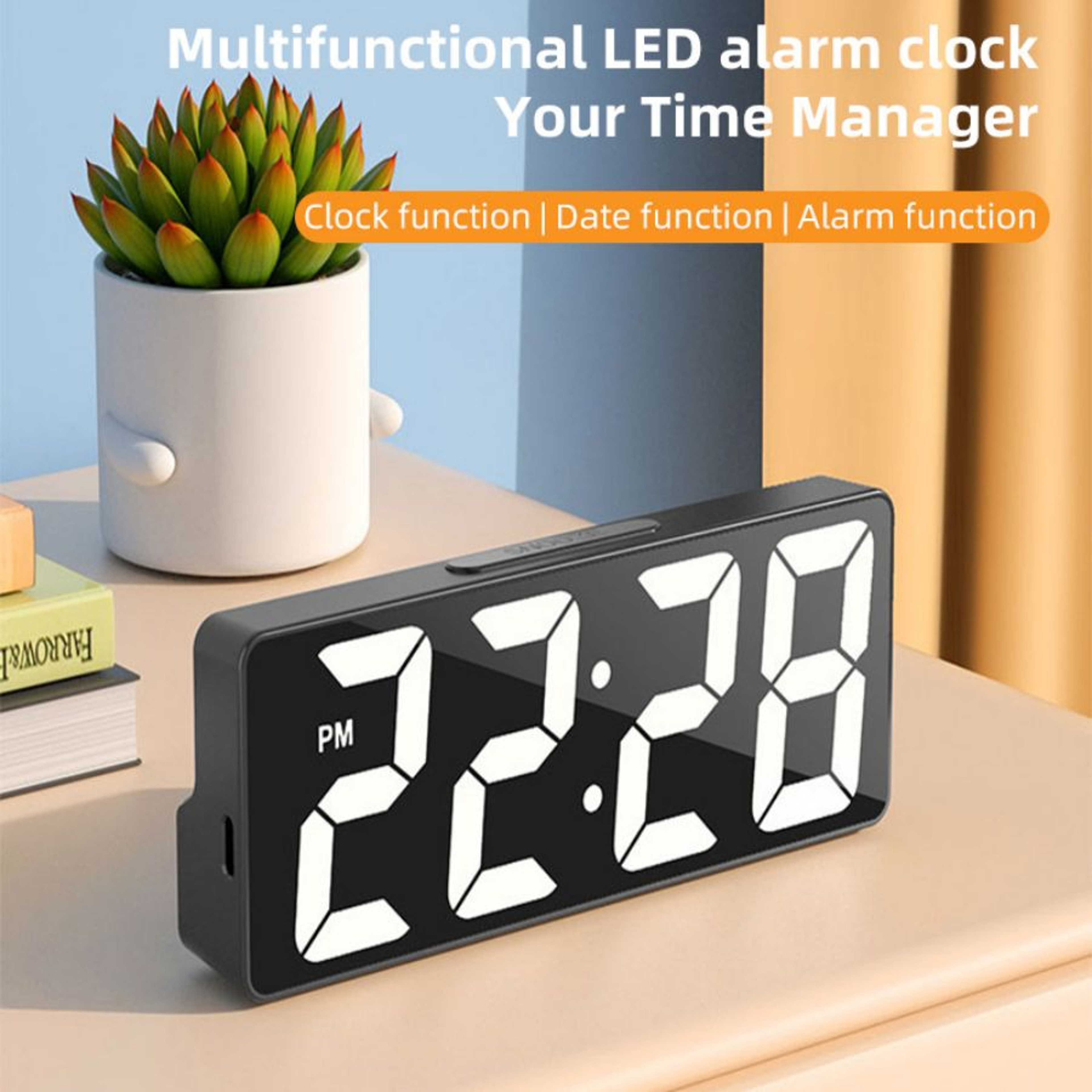 Voice Control LED Digital Alarm Clock With Temperature Display Dual Alarm Snooze And Night Mode 5