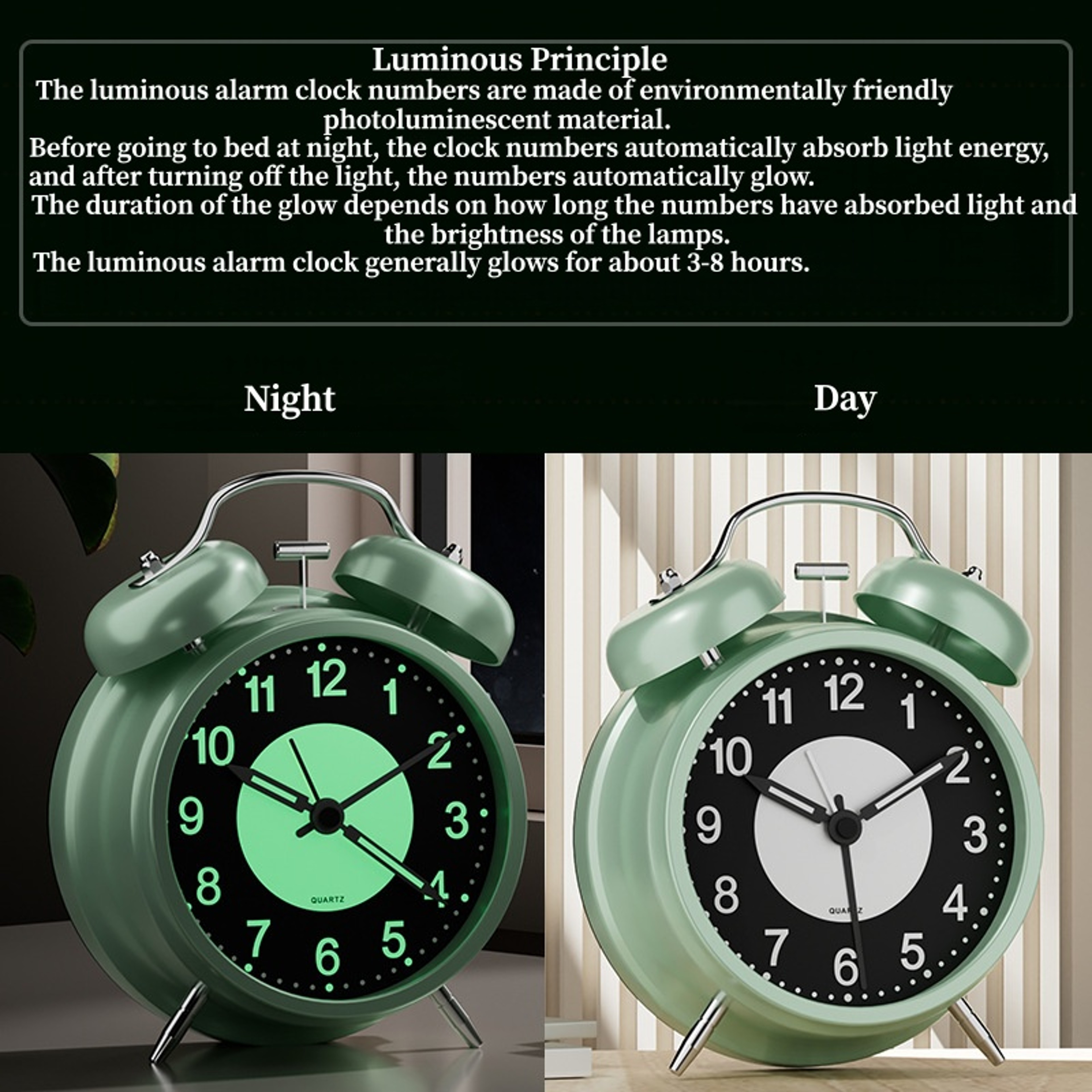 Luminous Alarm Clock Battery Powered Night Light Bedside Table Clock For Bedroom And Living Room 7