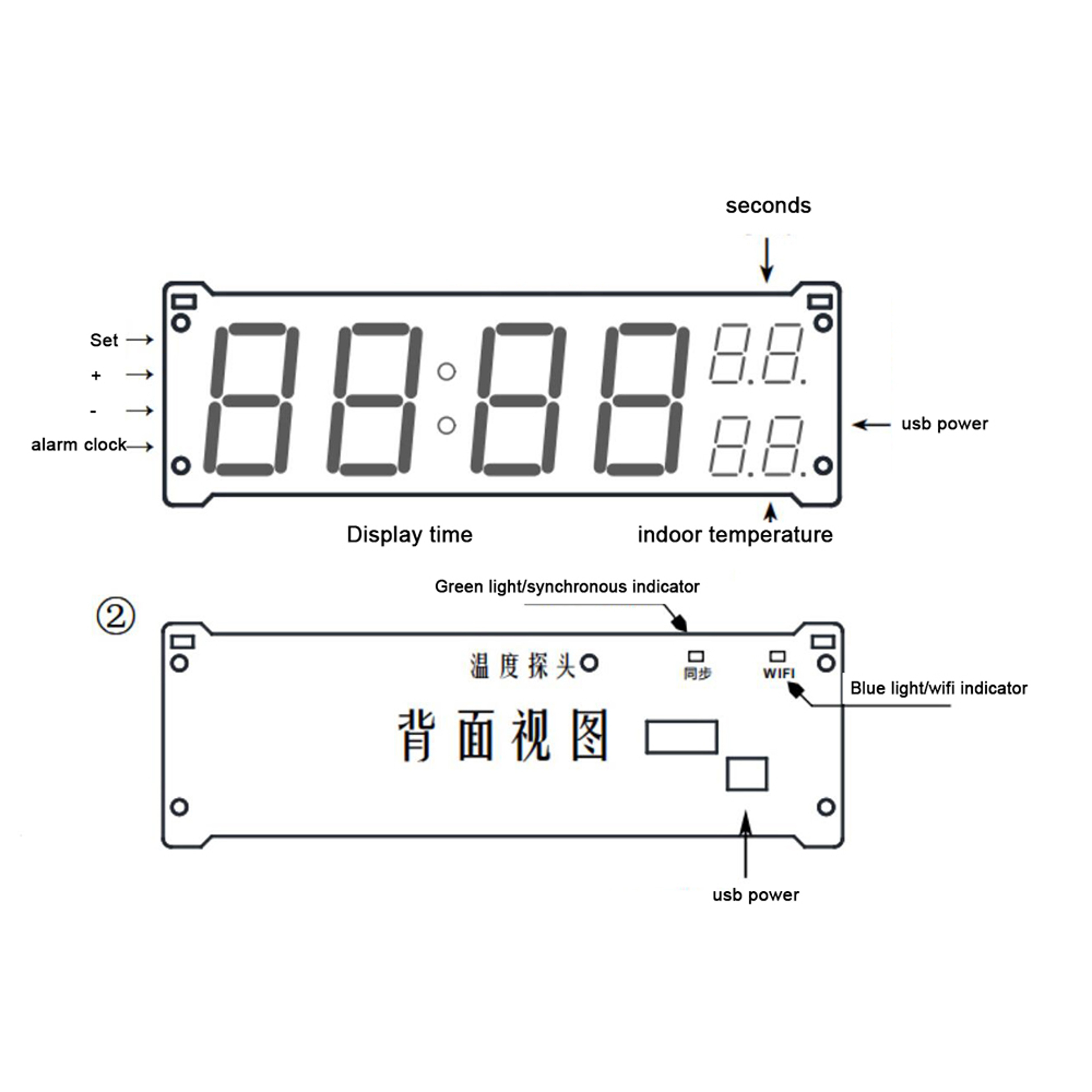 WiFi Digital Clock With LED Time Display Network Synchronized Alarm Clock With Temperature Monitor 5