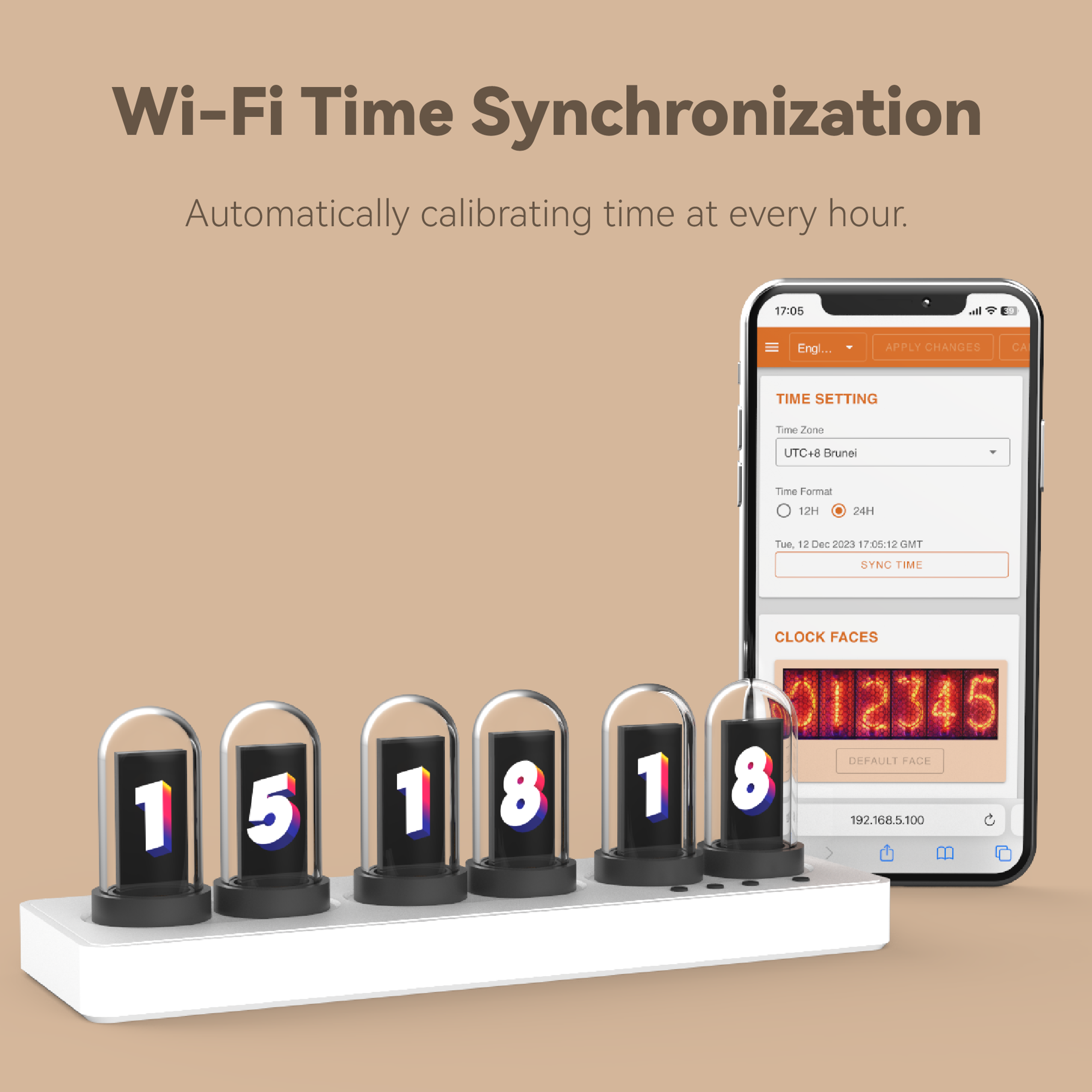 WiFi Digital Clock With IPS Color Display Smart Desk Alarm Clock Wireless Control RGB Tube Clock 8