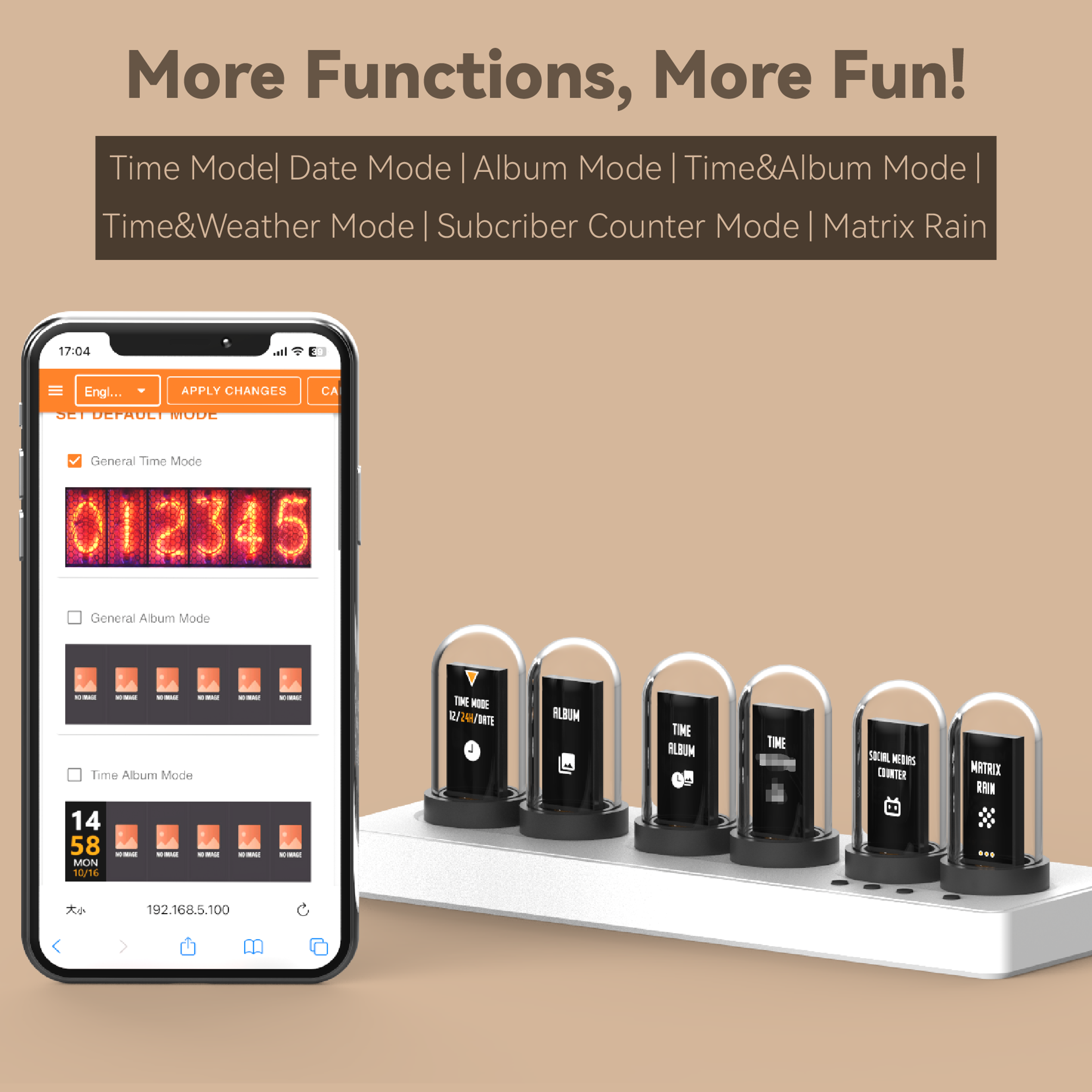 WiFi Digital Clock With IPS Color Display Smart Desk Alarm Clock Wireless Control RGB Tube Clock 9