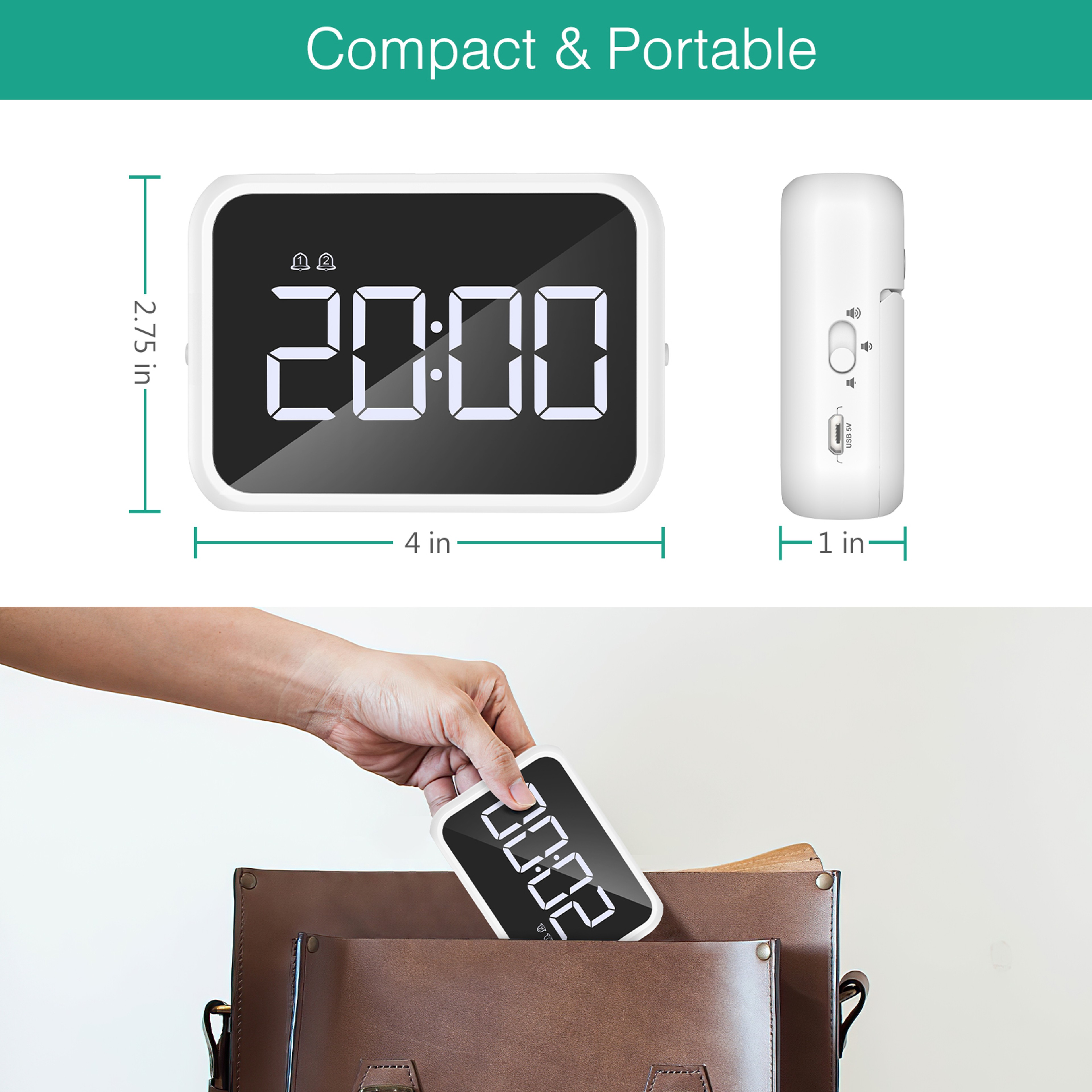 Modern Mirror LED Alarm Clock With USB Charging Digital Desk Clock 1