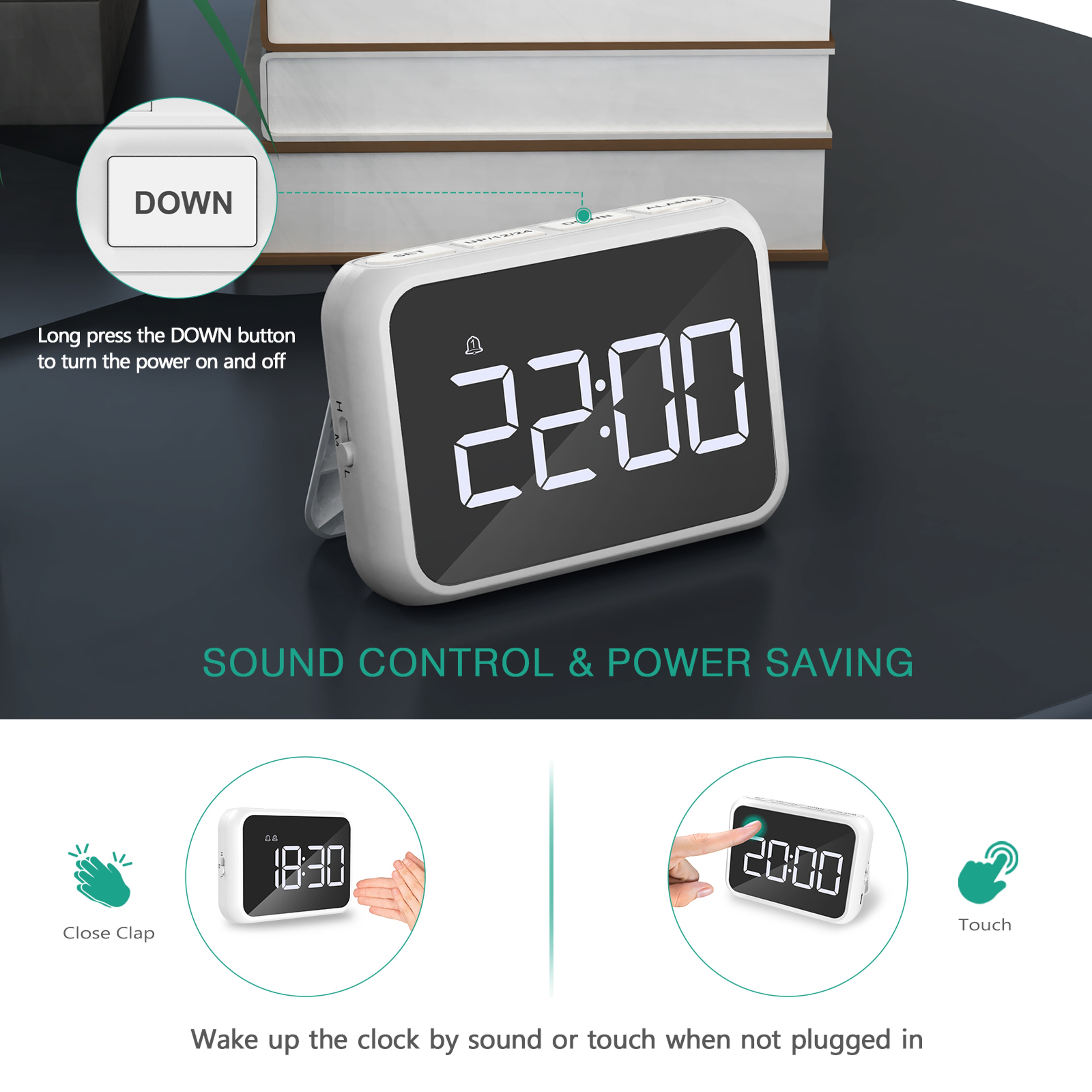 Modern Mirror LED Alarm Clock With USB Charging Digital Desk Clock 4