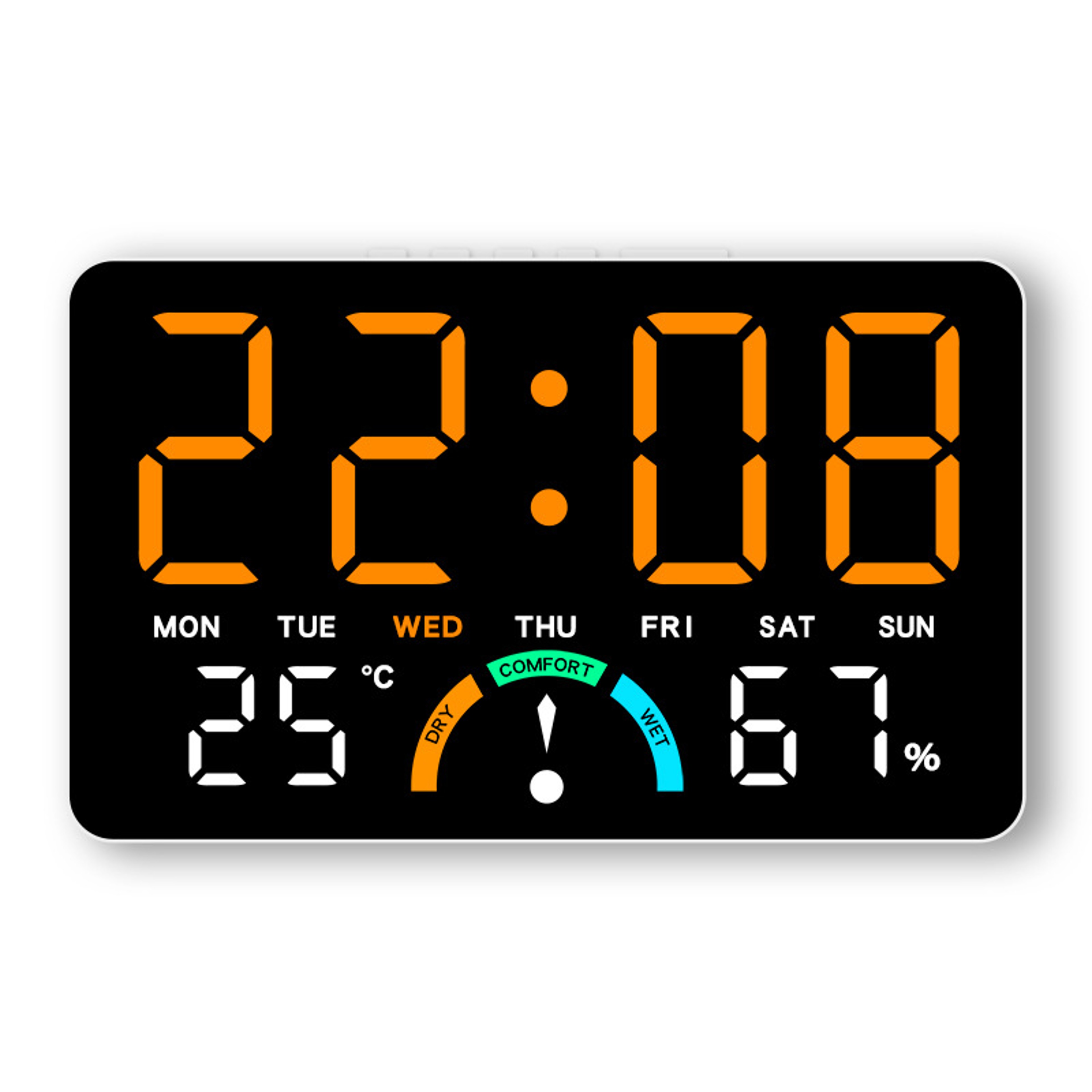Large Screen Digital Wall Clock With Alarm Date Thermometer Hygrometer Display 9