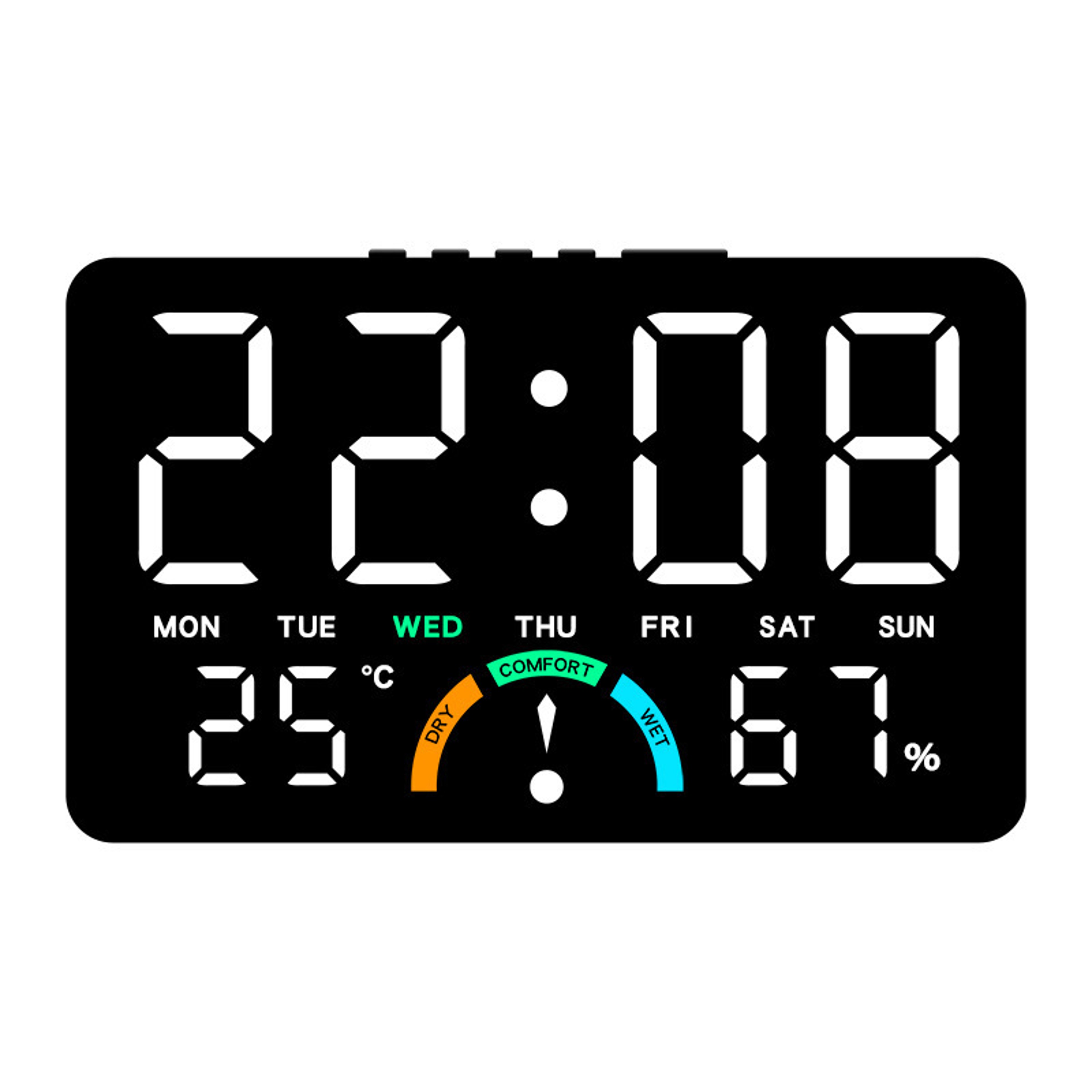 Large Screen Digital Wall Clock With Alarm Date Thermometer Hygrometer Display 4