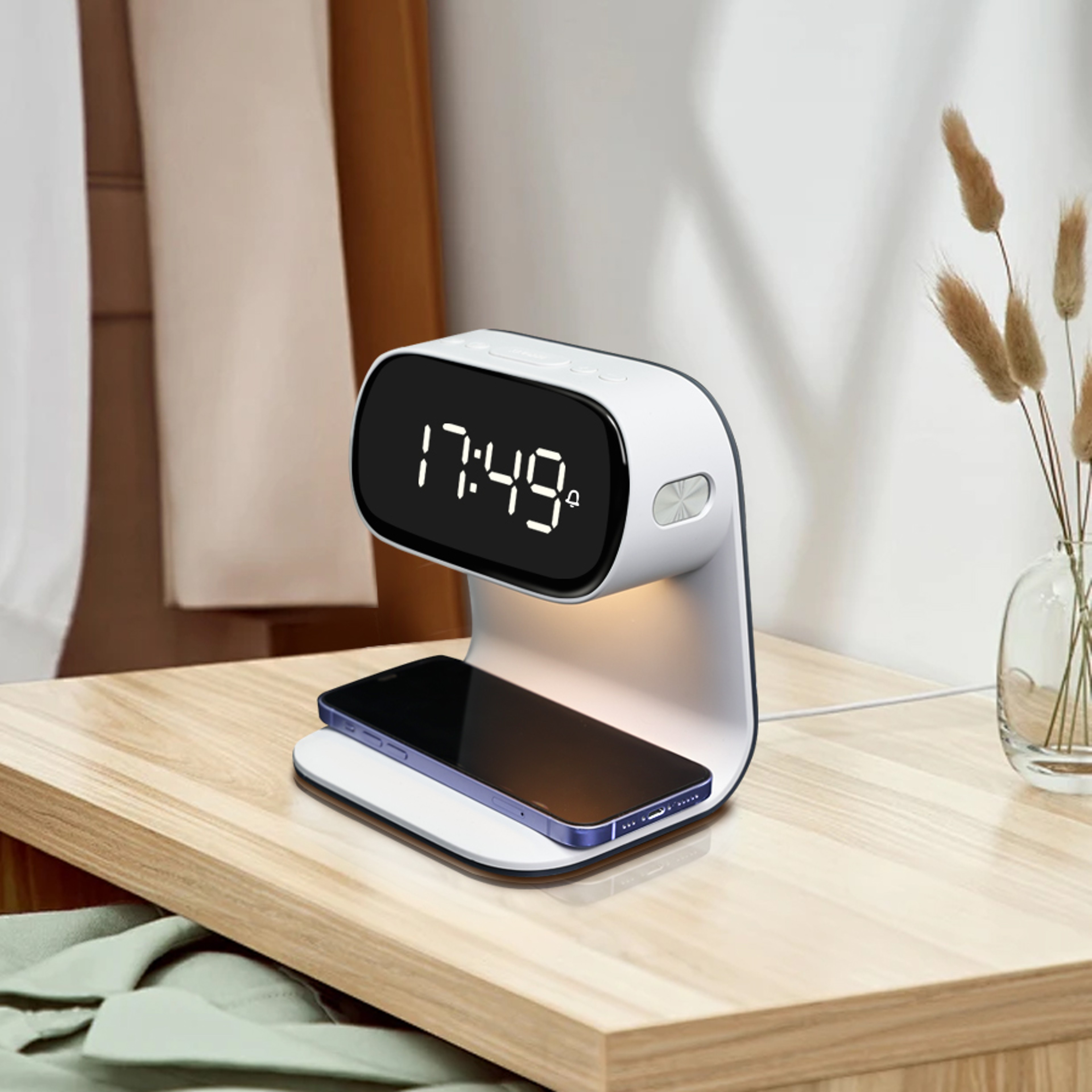 Wireless Charging LED Alarm Clock Night Light With Warm Glow And Smart Desk Display 3