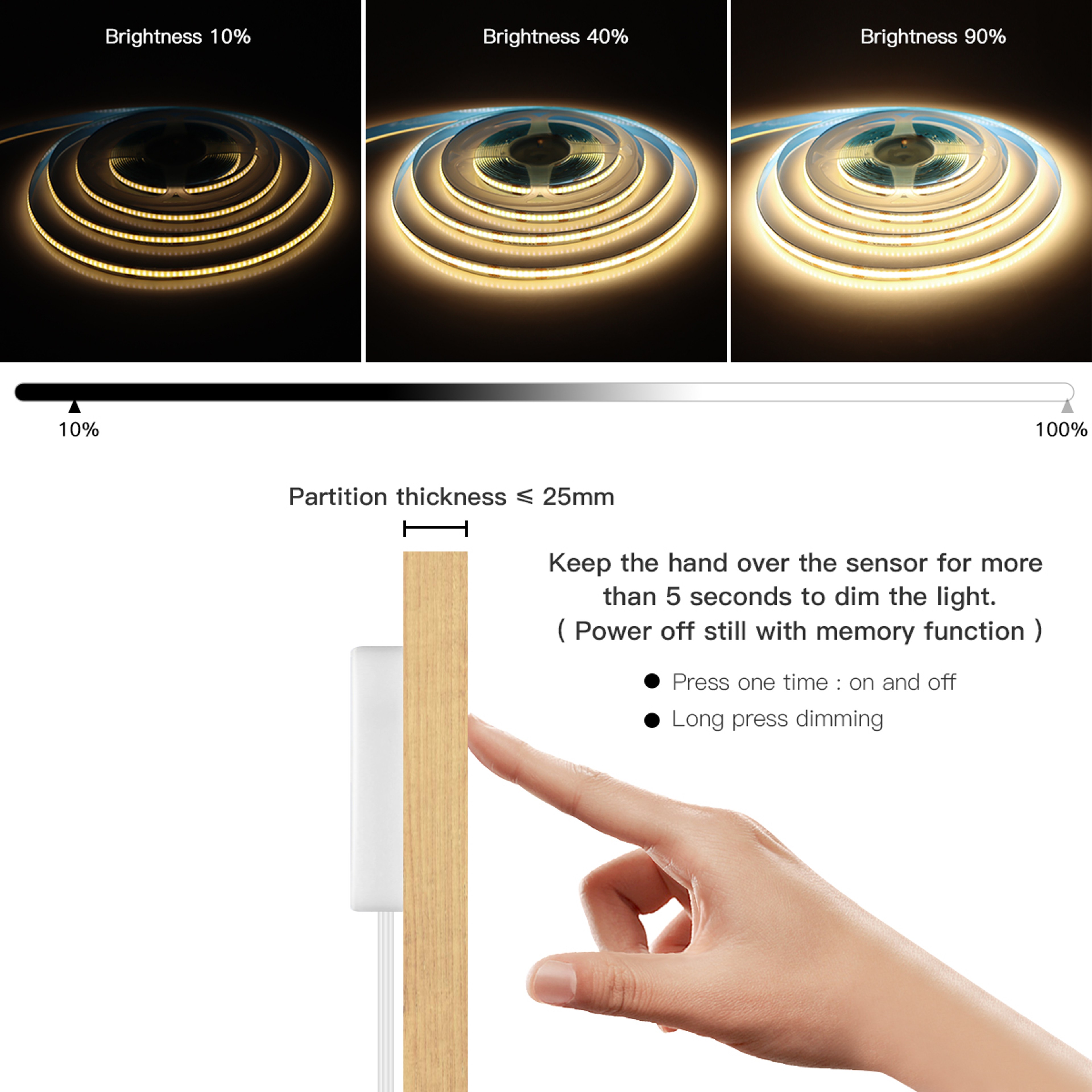 Dimmable LED Light Strip With Touch Sensor Switch For Cabinet Mirror Decor 5