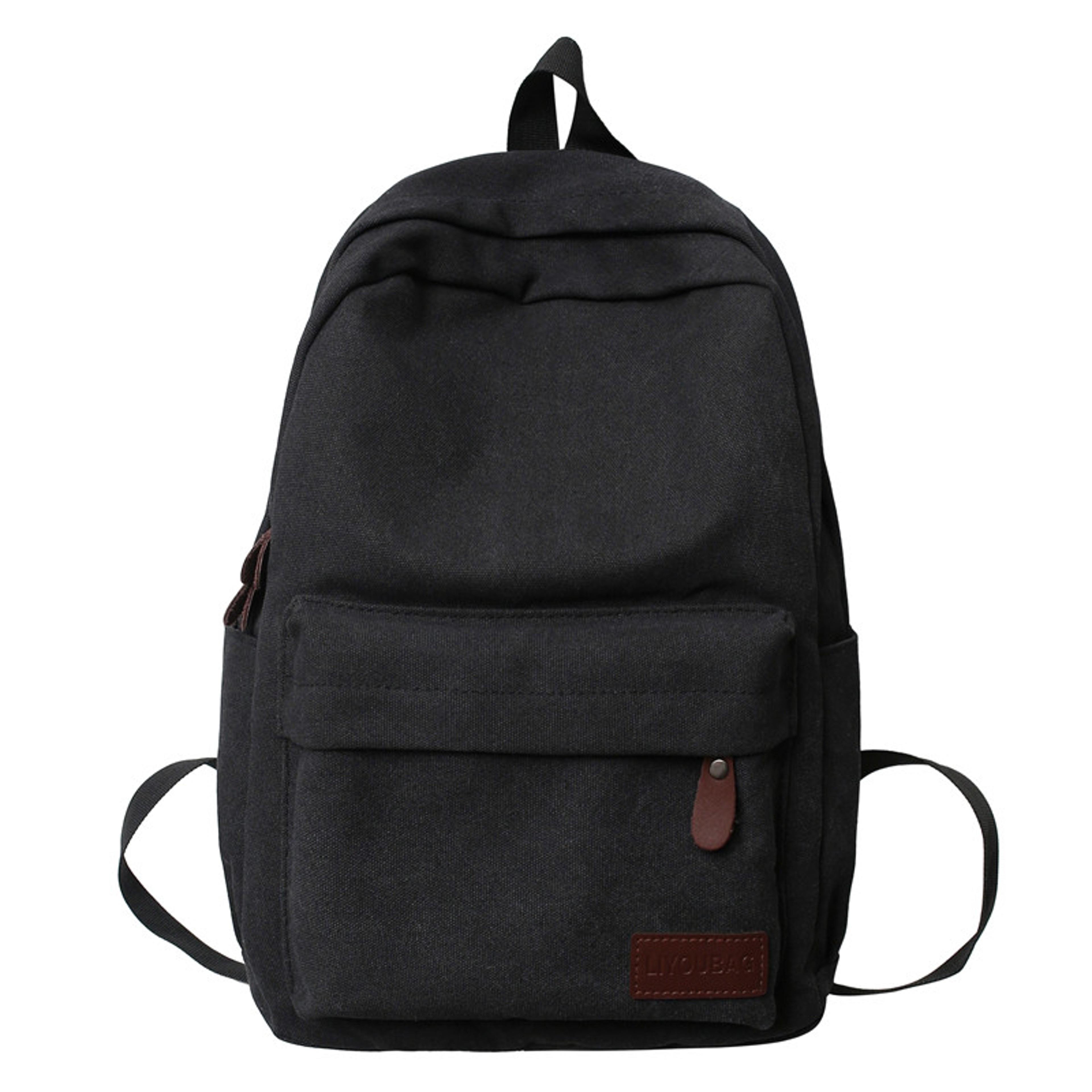 Solid Black Cotton Canvas Backpack Large Capacity Travel School Bag 3