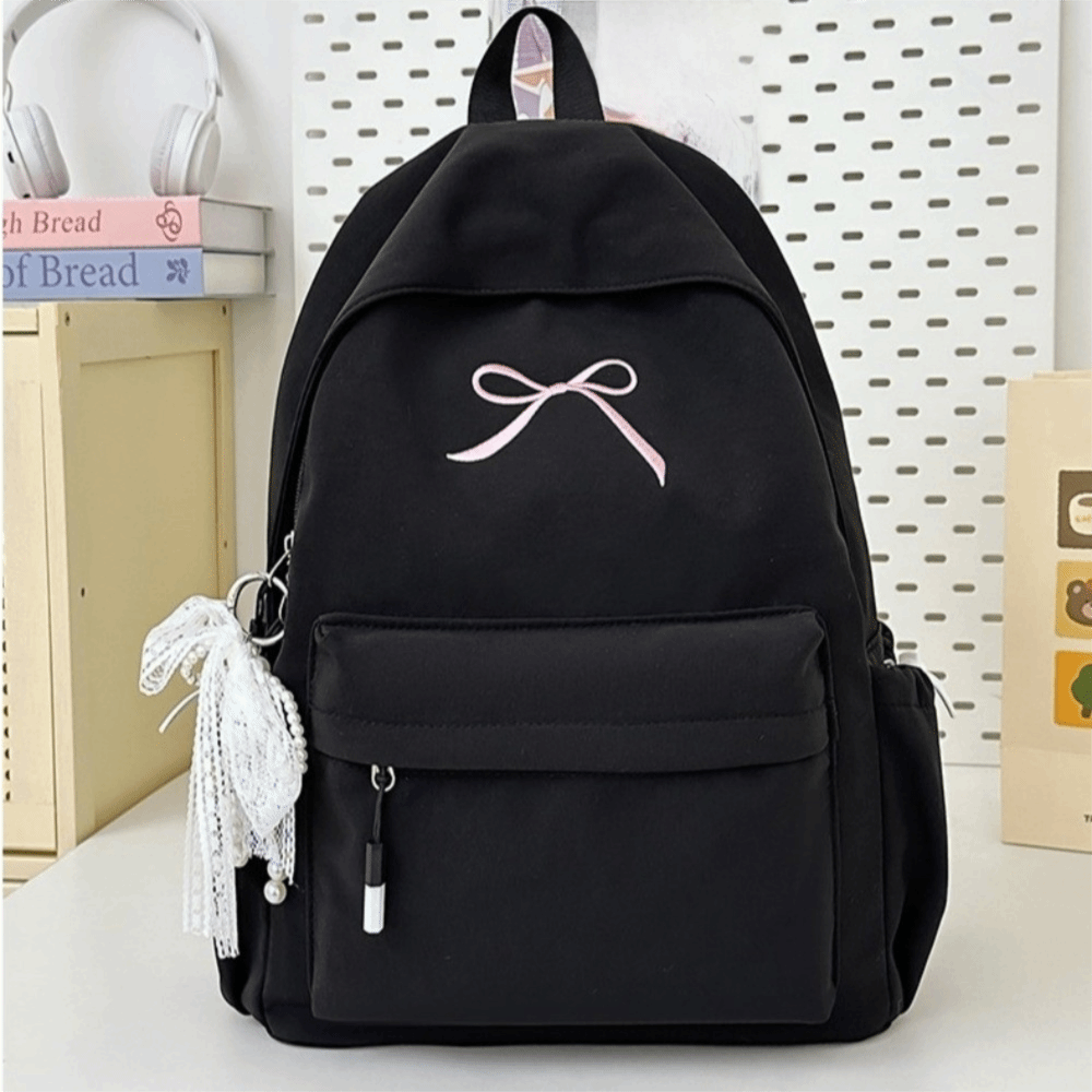 Embroidered Bow Girls Backpack Lightweight School Backpack Large Capacity Rucksack 2