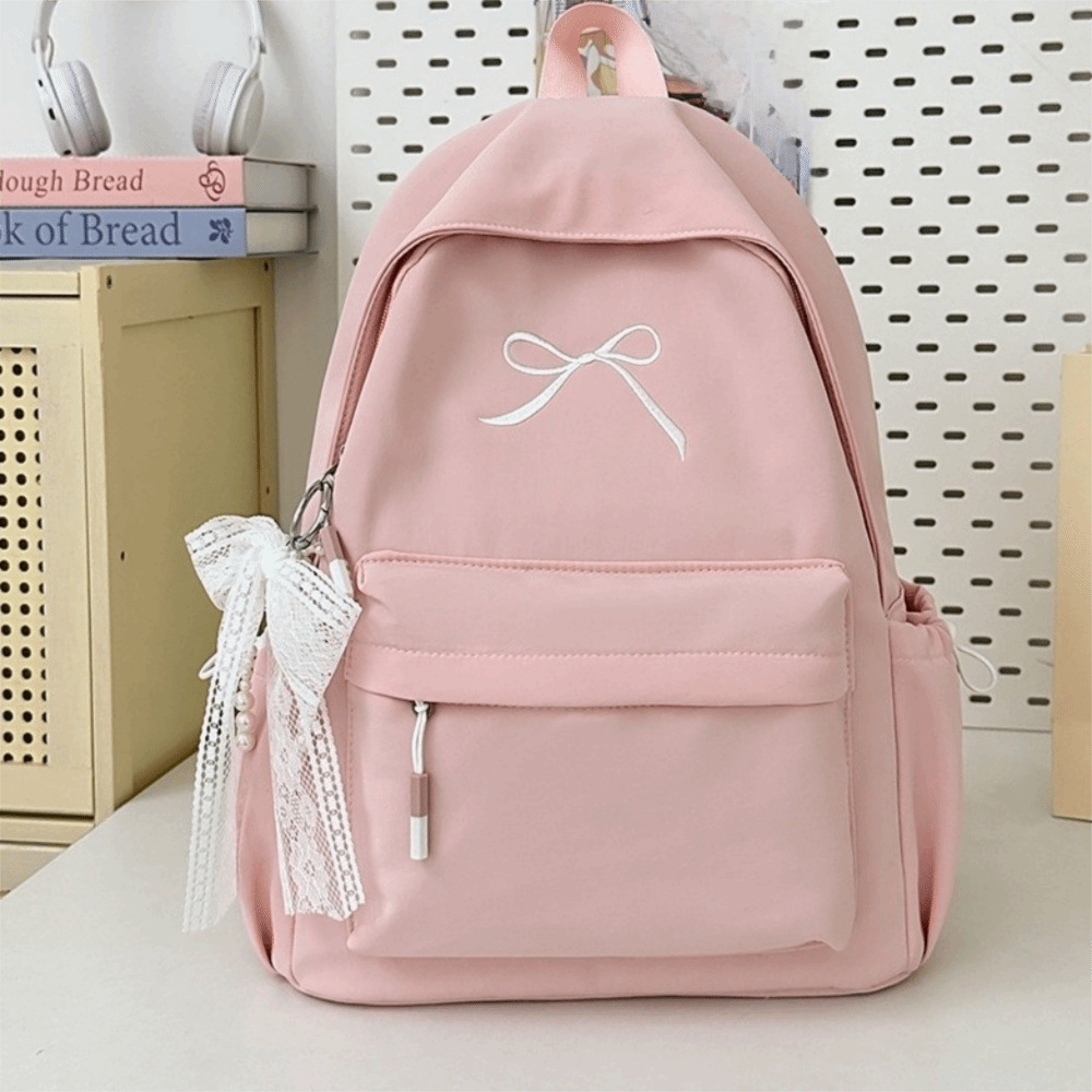 Embroidered Bow Girls Backpack Lightweight School Backpack Large Capacity Rucksack 7