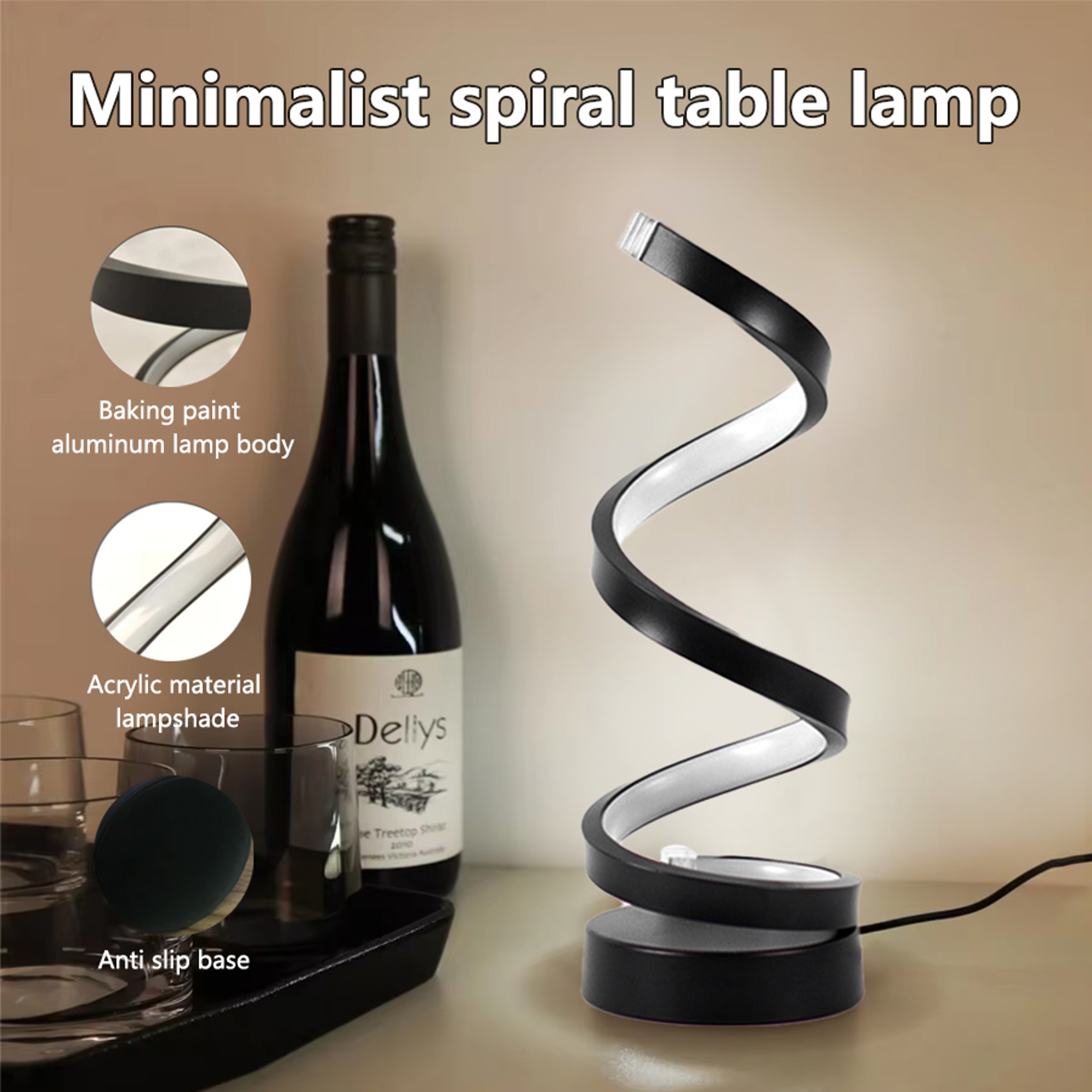 Modern LED Night Light Spiral Table Lamp Dimmable Bedside Lamp For Bedroom Office Decor 2