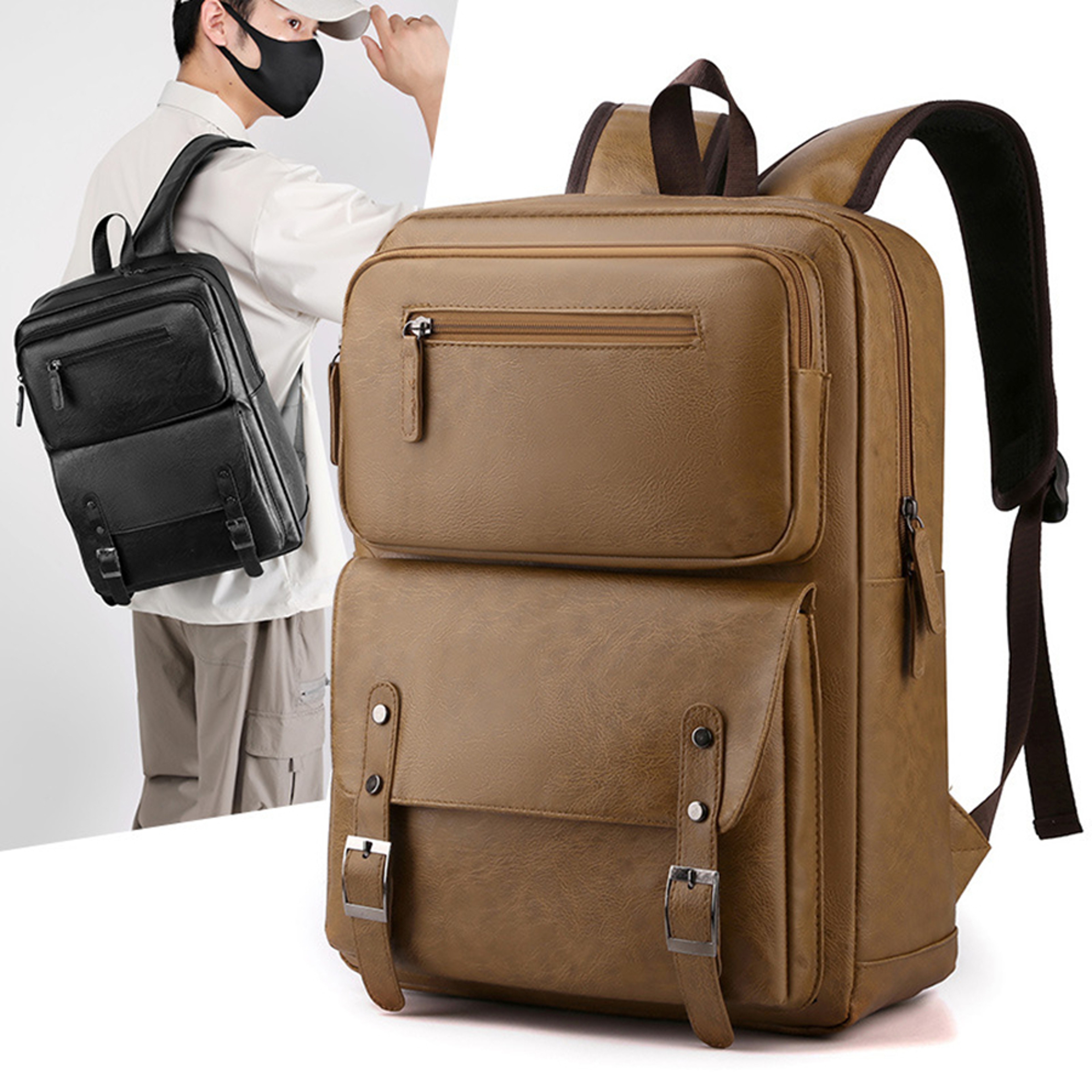 Urban Edge Mens PU Leather Laptop Backpack 4