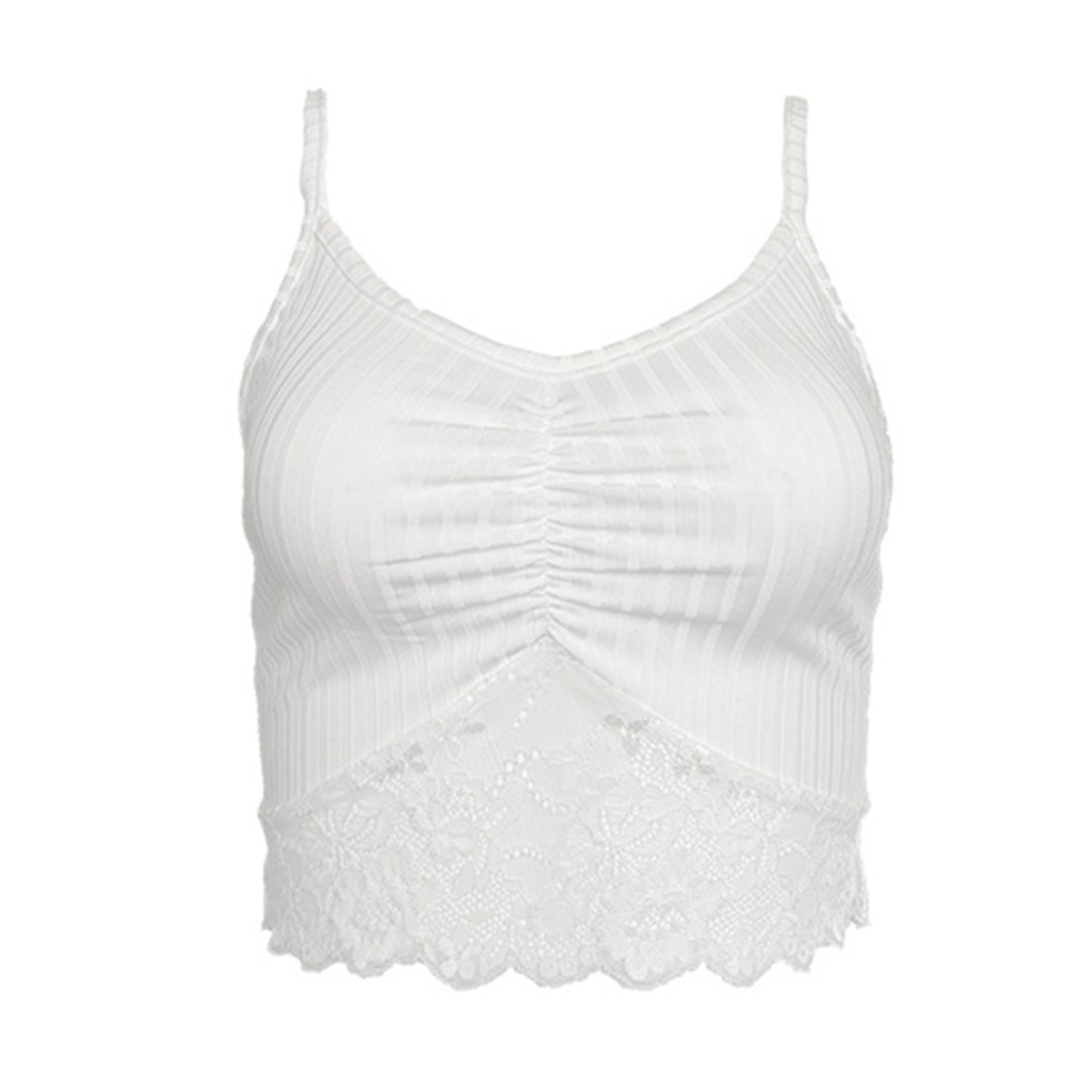 White V Neck Lace Camisole Pleated Going Out Top 4