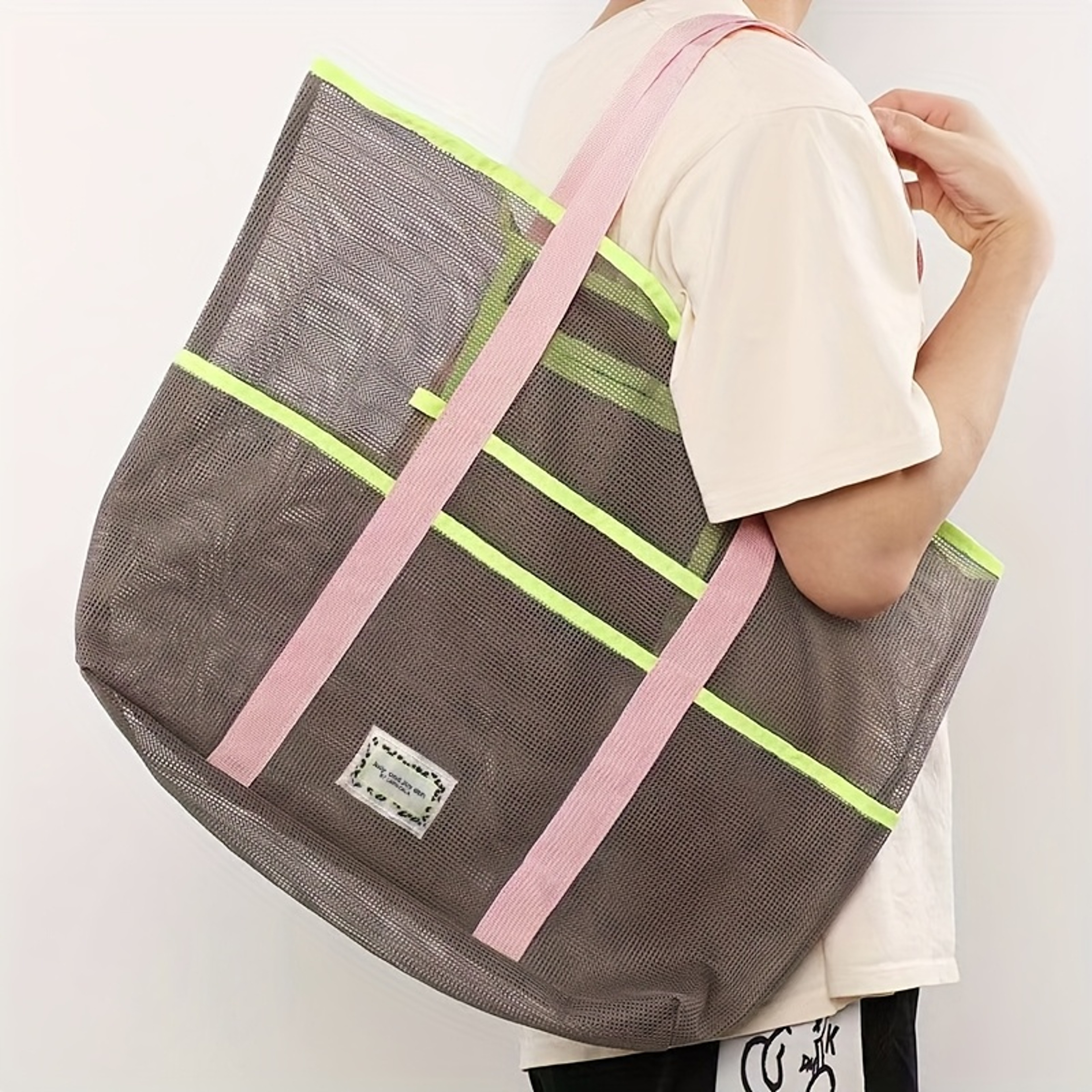 Breezy Carry Large Mesh Beach Tote Bag With Multi Pockets 7
