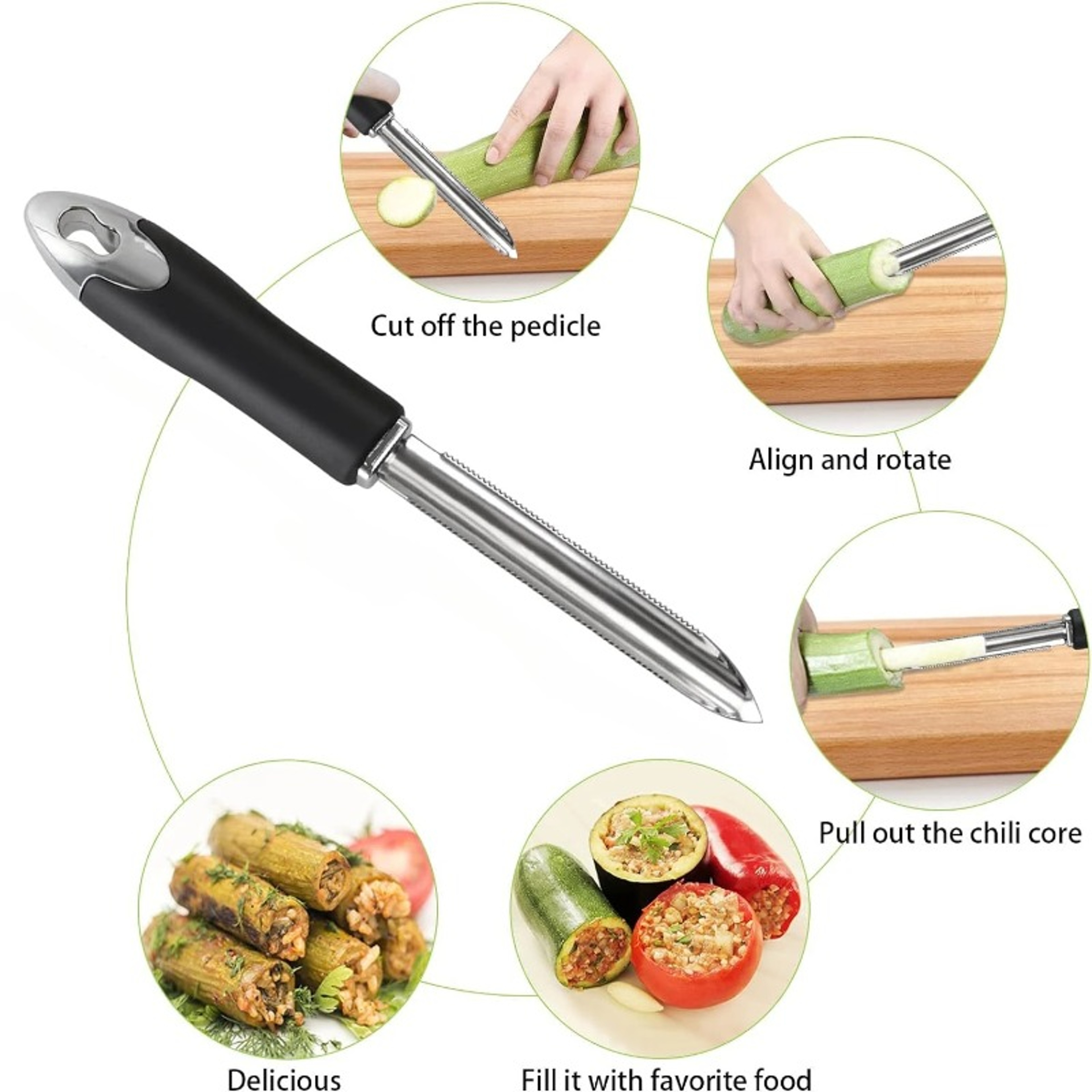 Stainless Steel Pepper Corer And Seed Remover For Fast Food Prep 2
