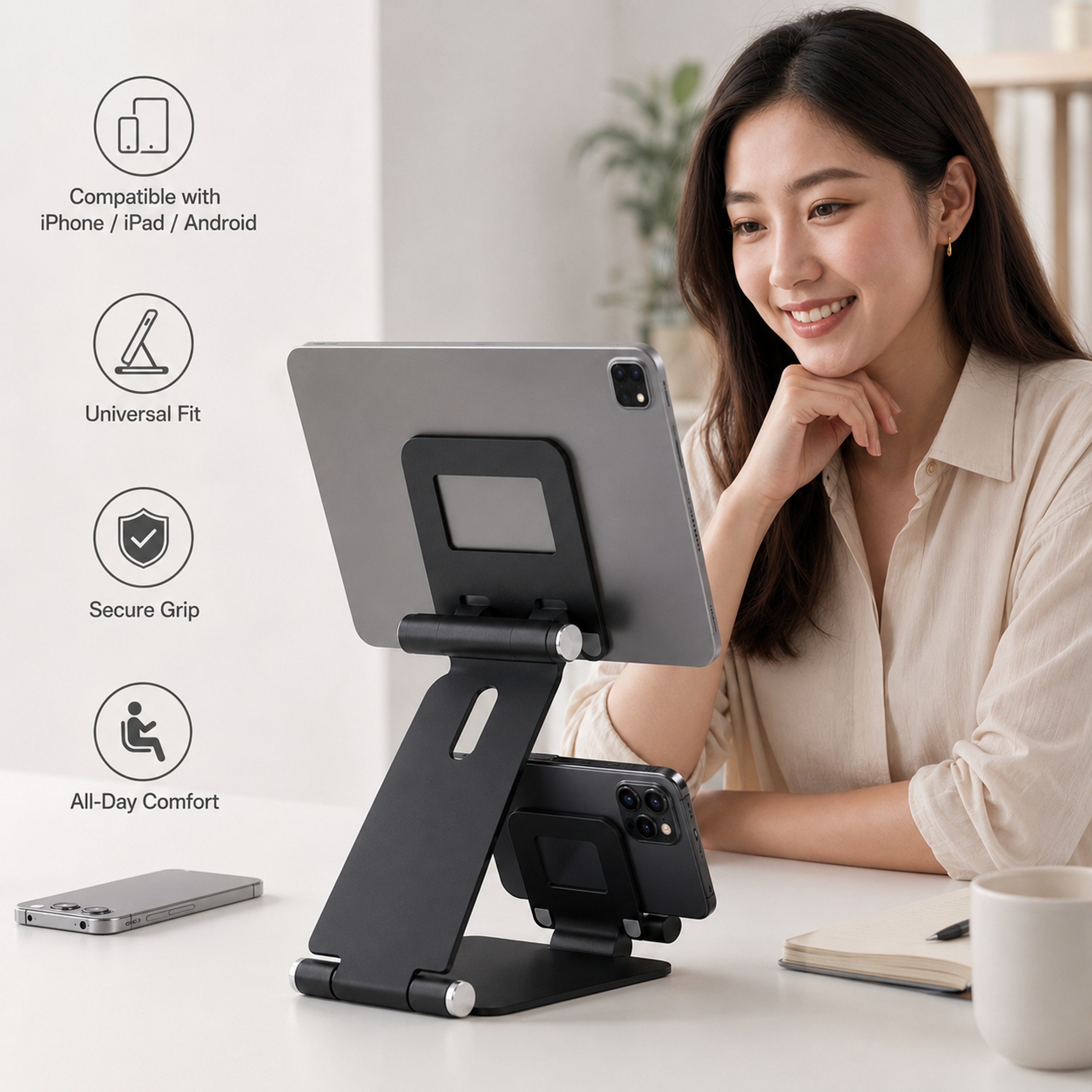 Multi-Angle Aluminum Phone and Tablet Stand – view 2