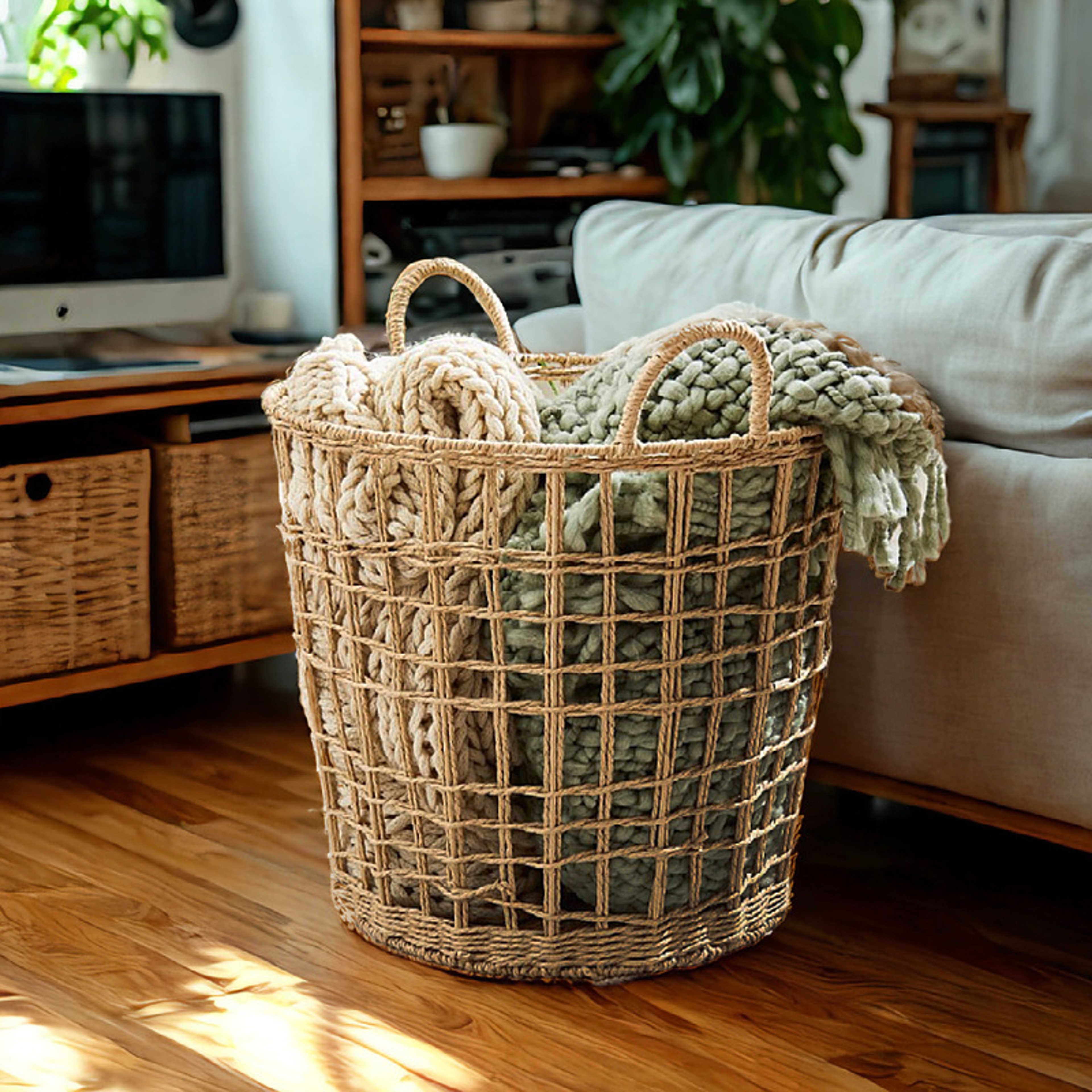 Large Woven Laundry Basket For Bedroom Bathroom Clothes Storage 1