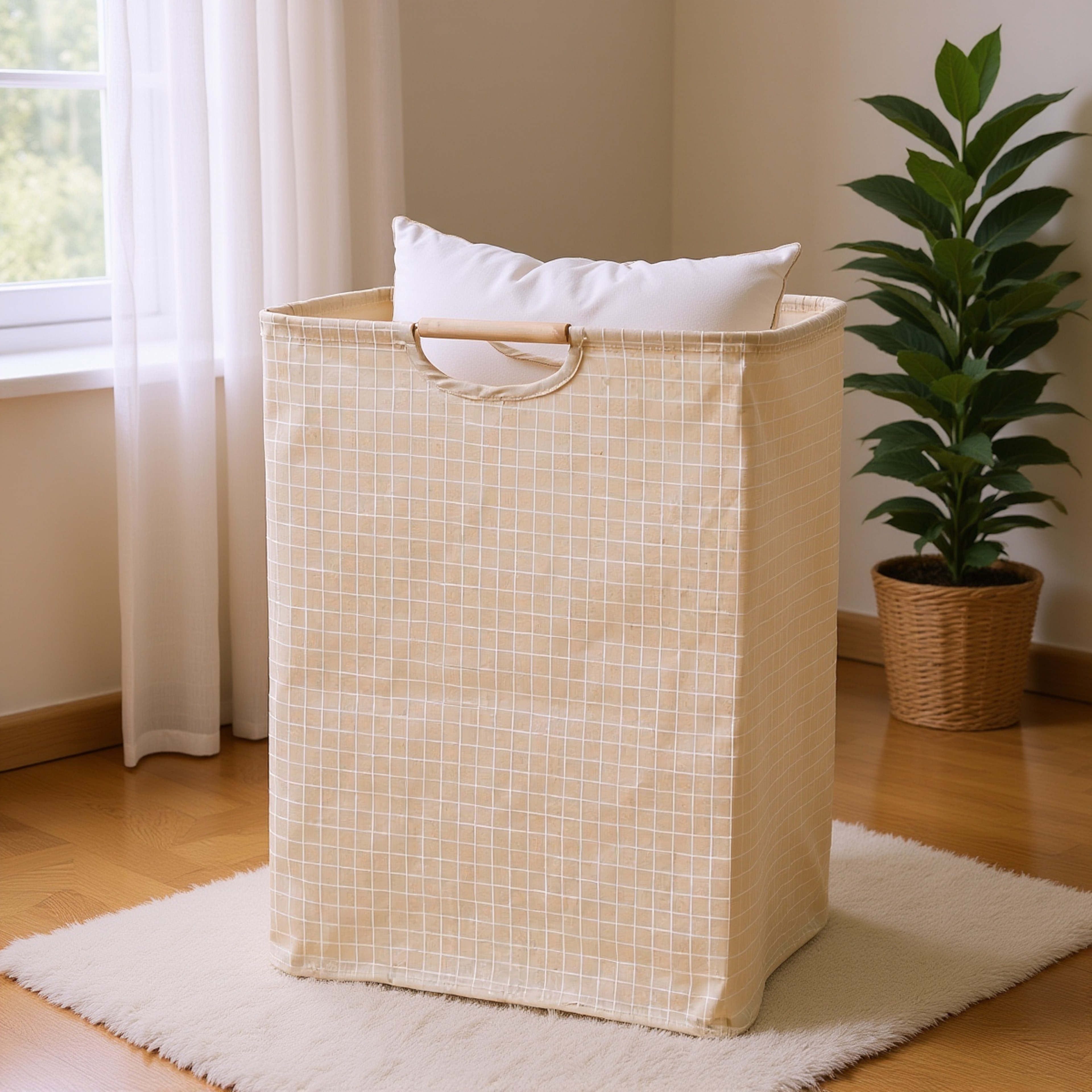 Foldable Cotton Linen Laundry Basket With Handles Multipurpose Storage Hamper 0