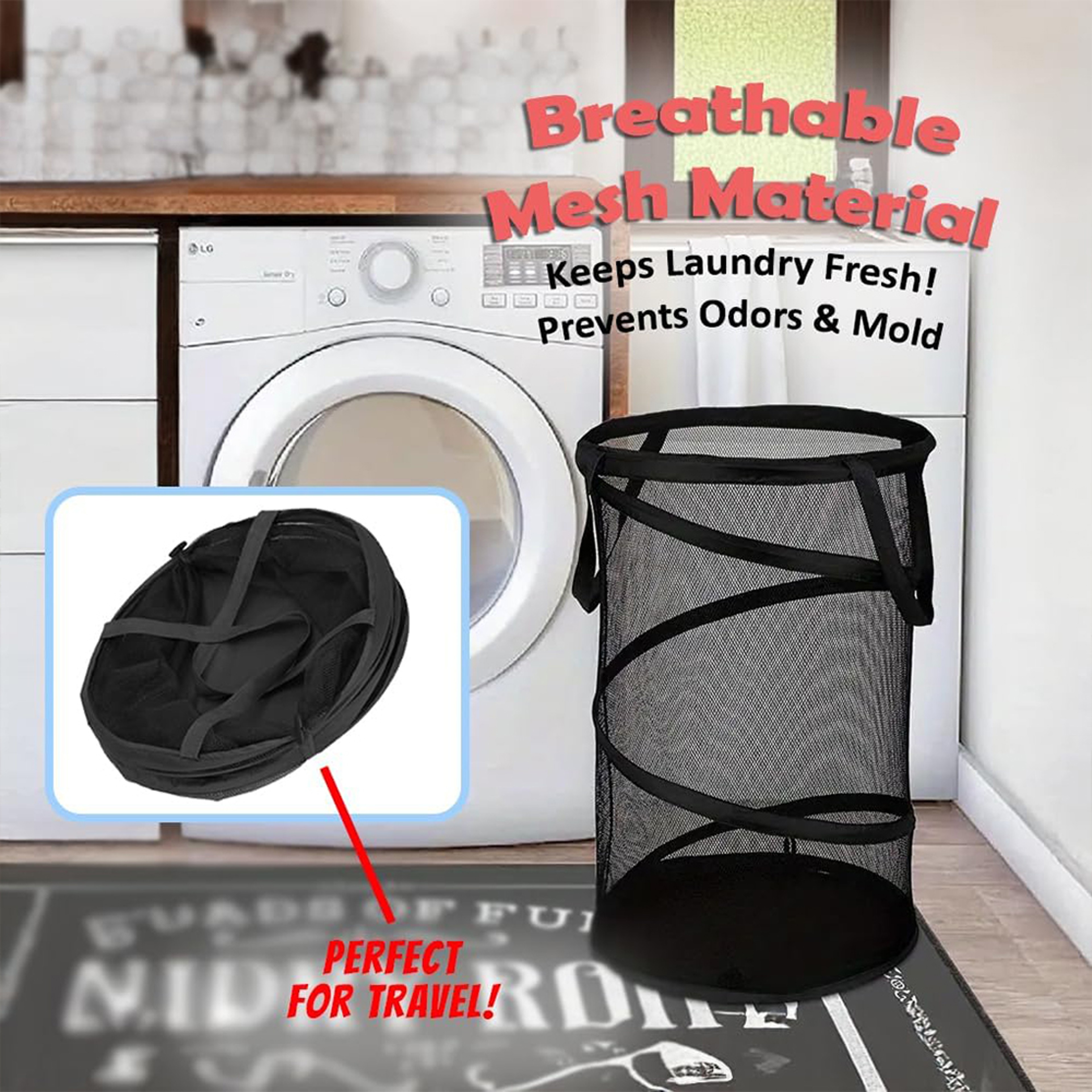 Large Mesh Laundry Basket Collapsible Foldable Hamper with Handles – view 2