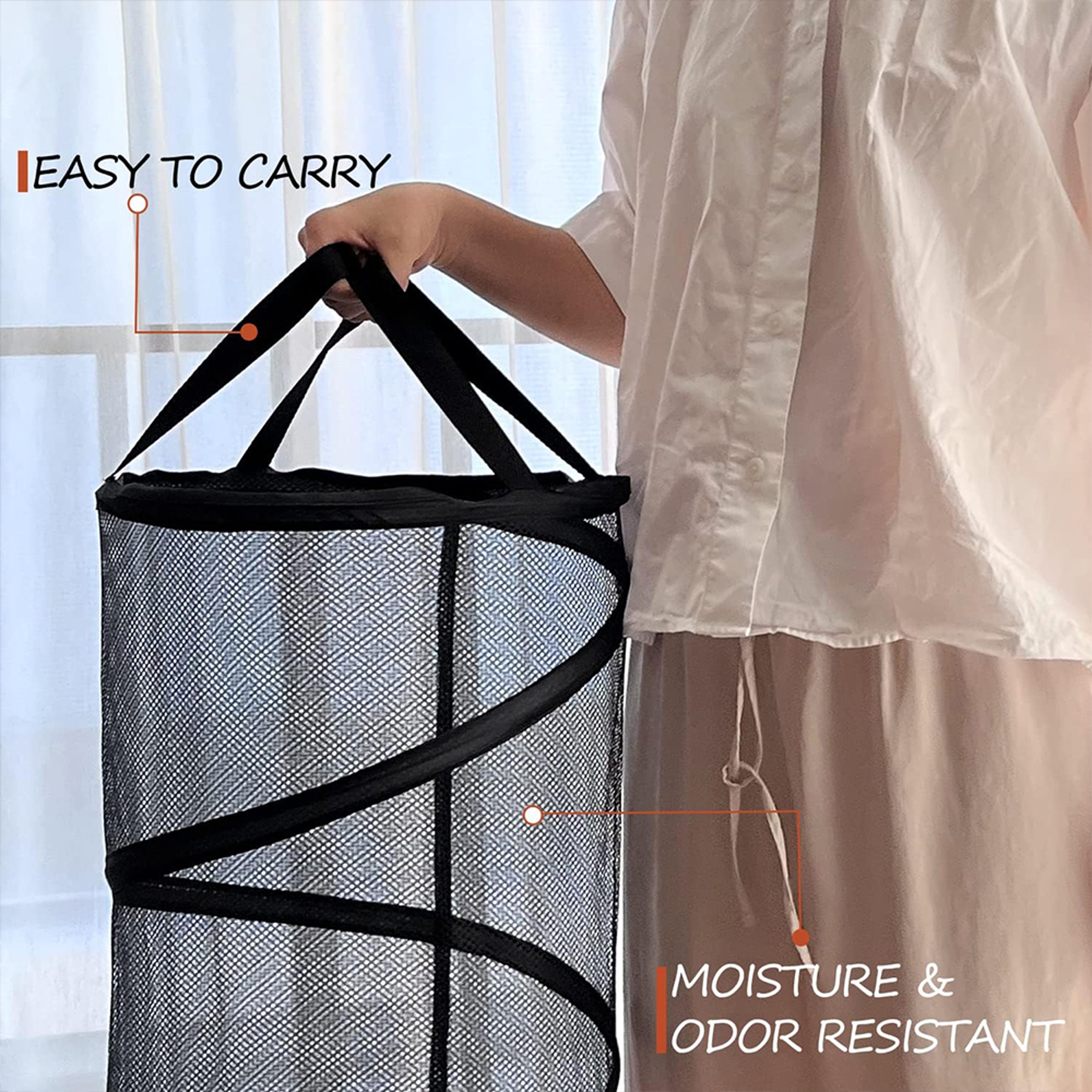 Large Mesh Laundry Basket Collapsible Foldable Hamper with Handles – view 4