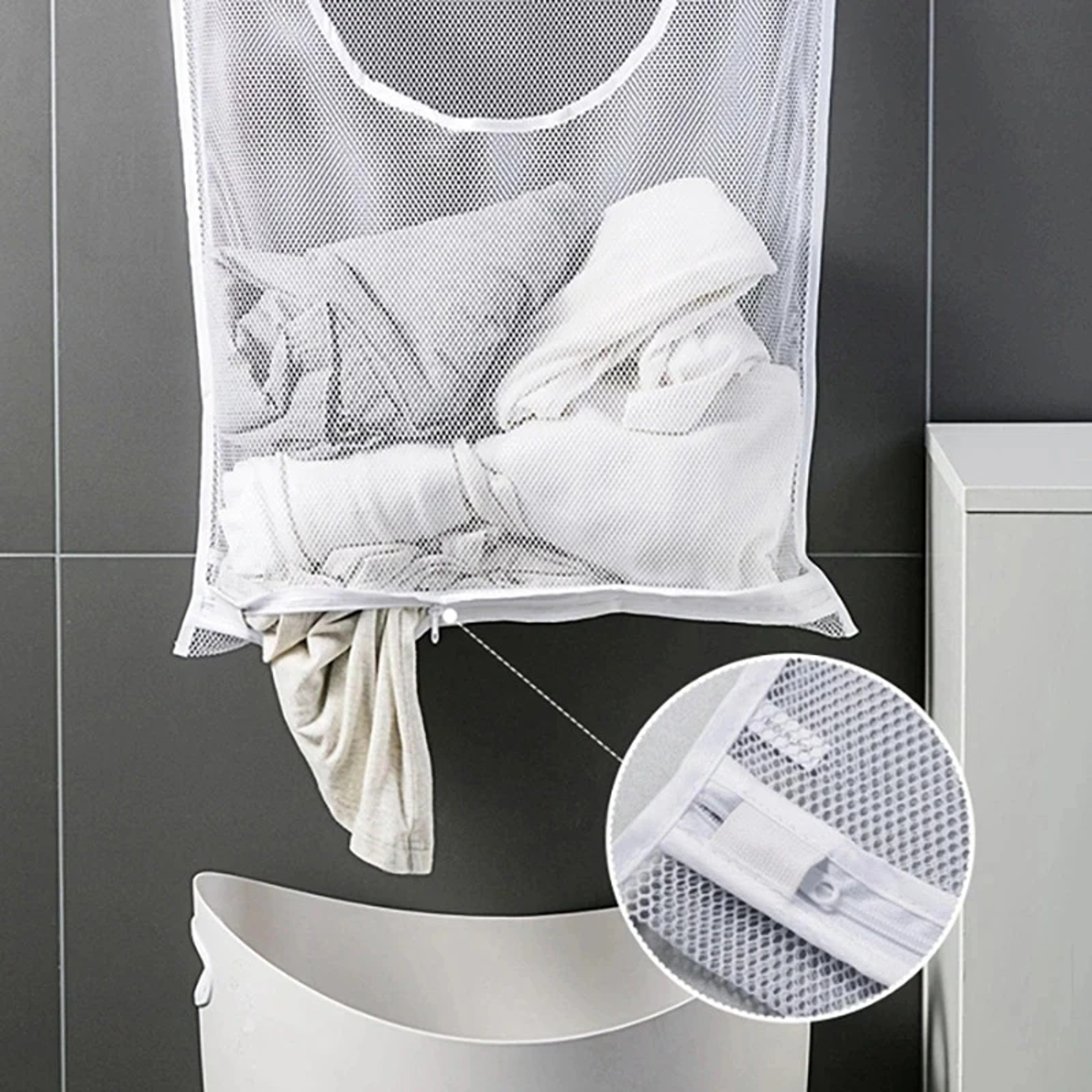 Foldable Wall Hanging Mesh Laundry Basket Space Saving Clothes Hamper – view 1