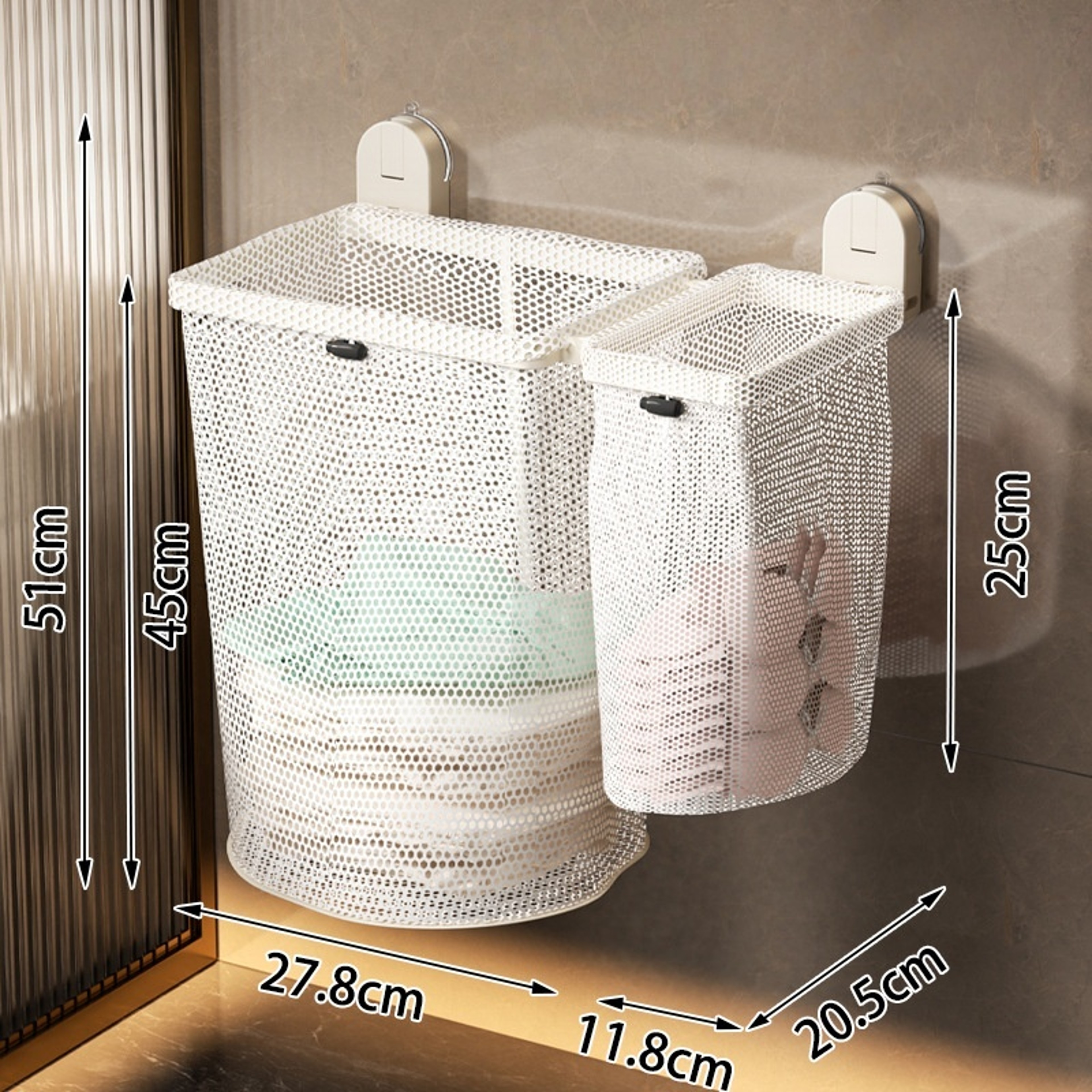 Space Saving Wall Mounted Laundry Hamper With Foldable Mesh Basket 1