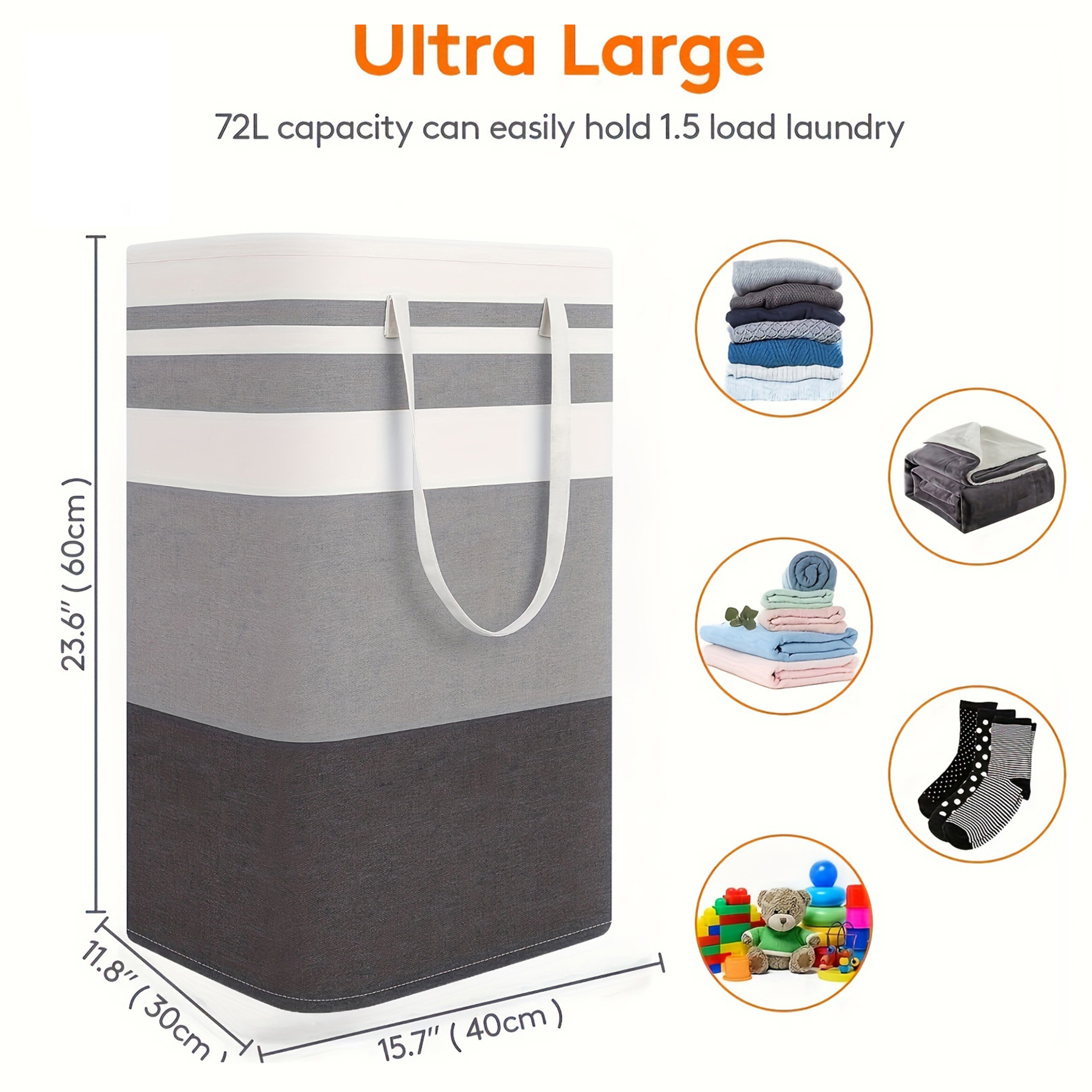 Large Laundry Hamper Collapsible Fabric Storage Basket With Handles 1
