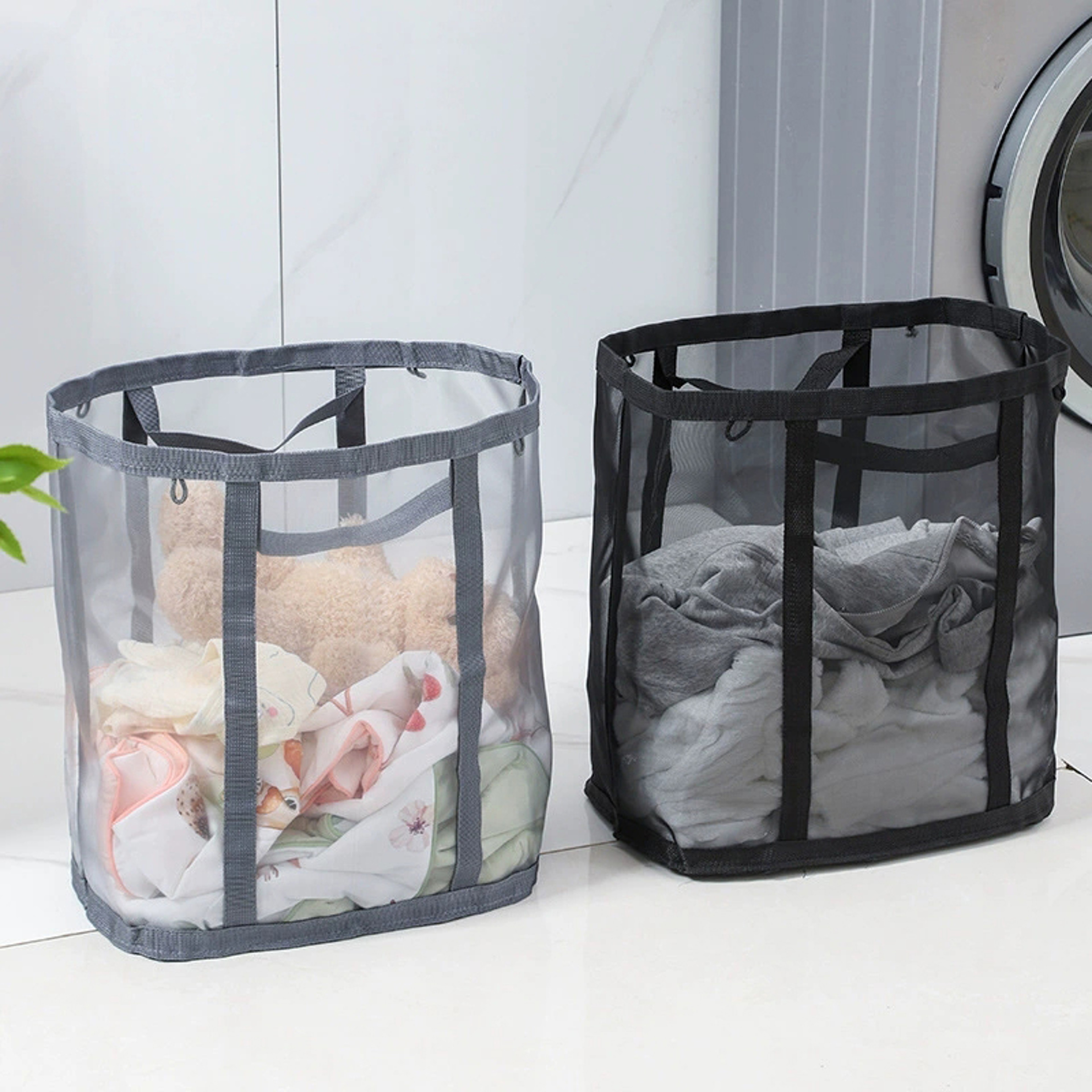 Foldable Mesh Laundry Basket With Reinforced Handles Portable Clothes Hamper 0